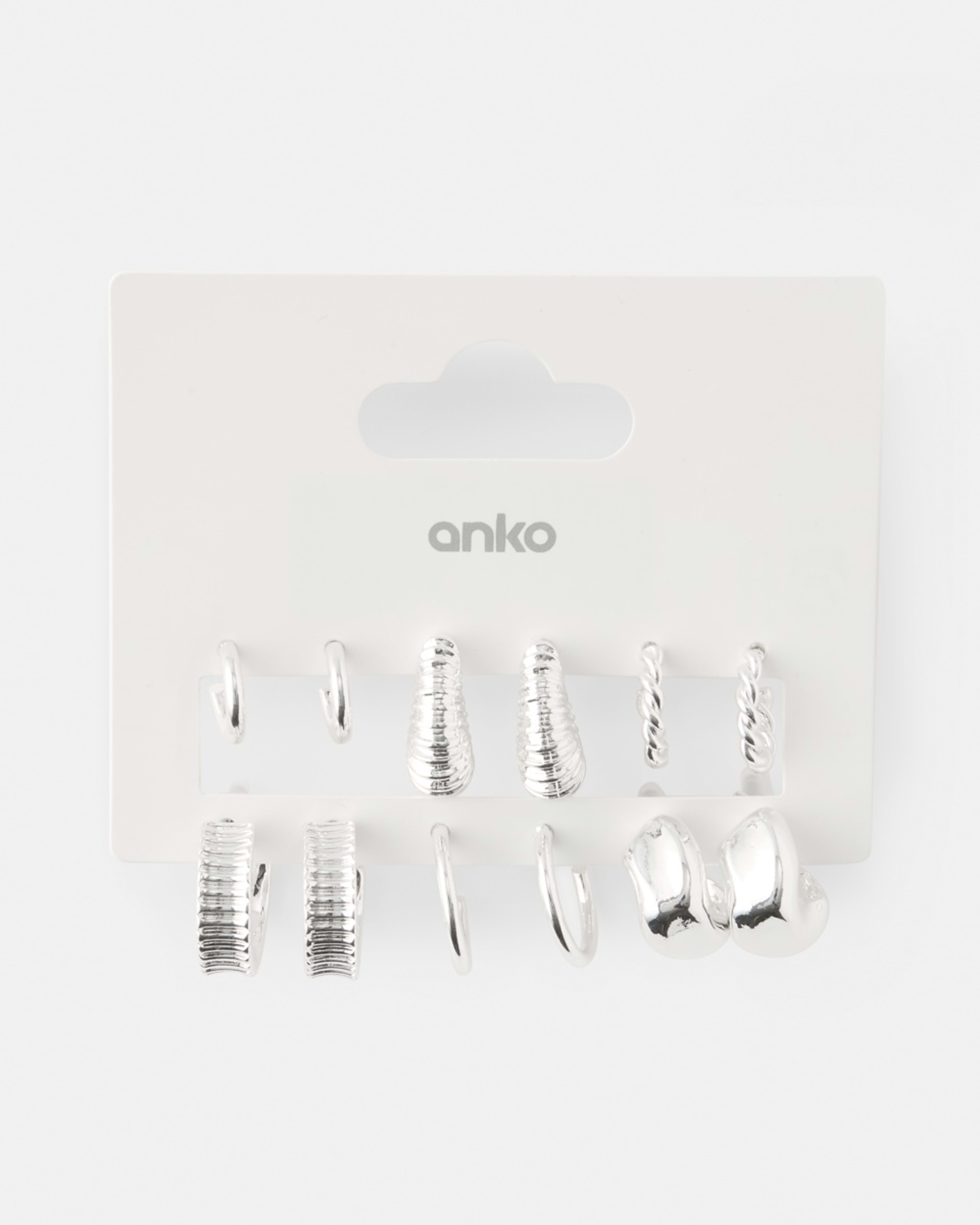 5 6 Pack Chunky Mini Hoop Earrings Silver, 5 of 5