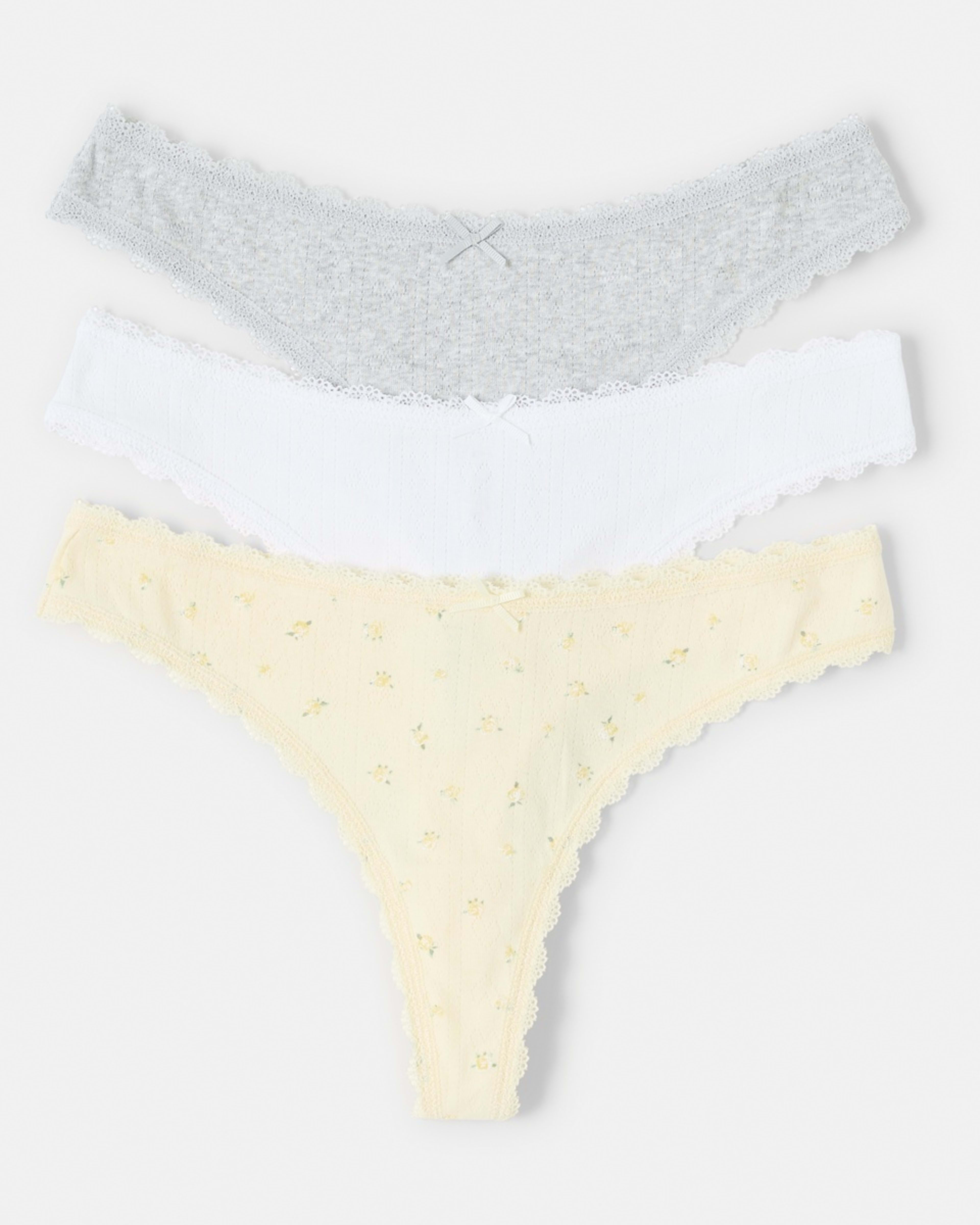 1 3 Pack Pointelle G-String Briefs Yellw Flrl