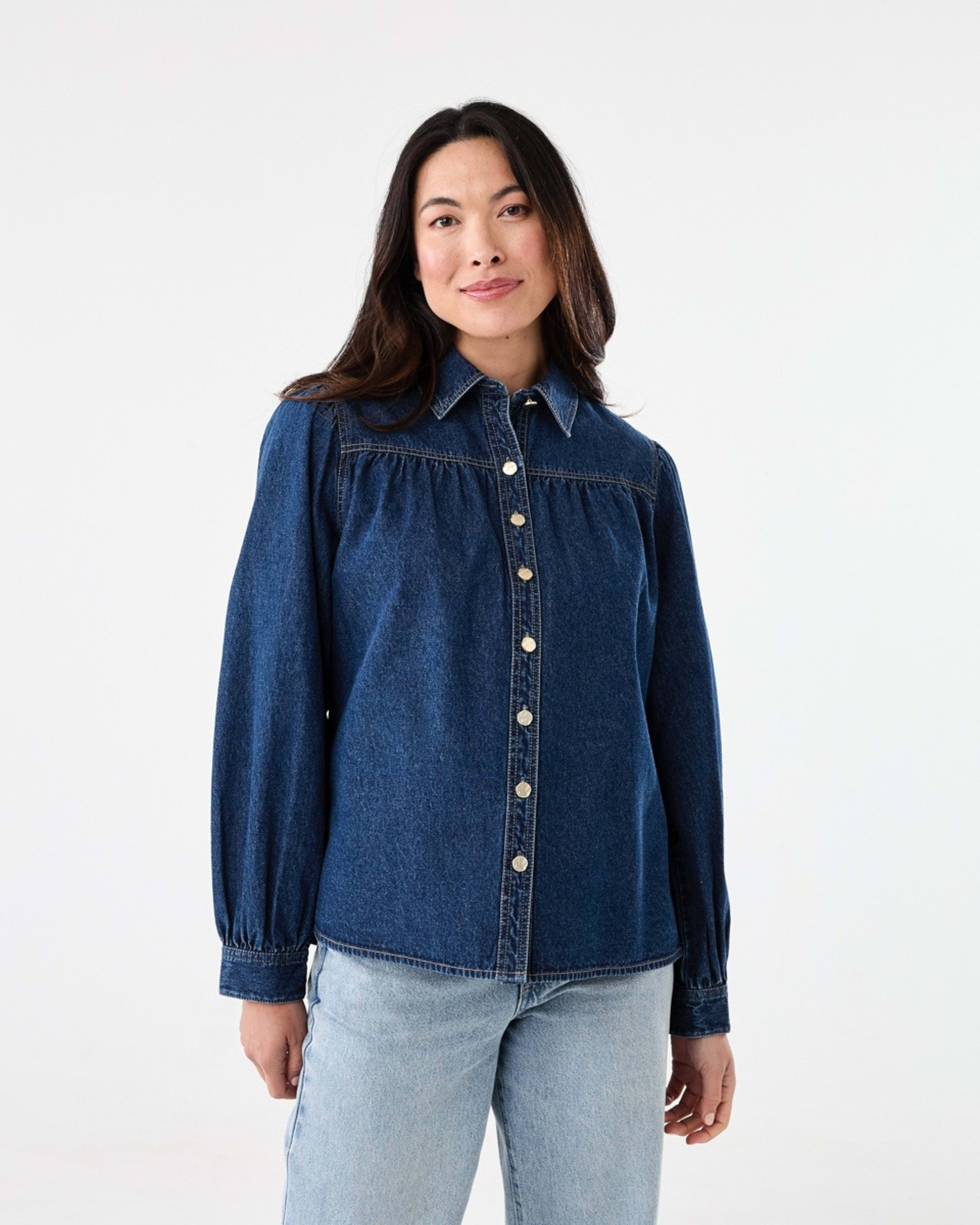 1 Long Balloon Sleeve Top Dark Wash