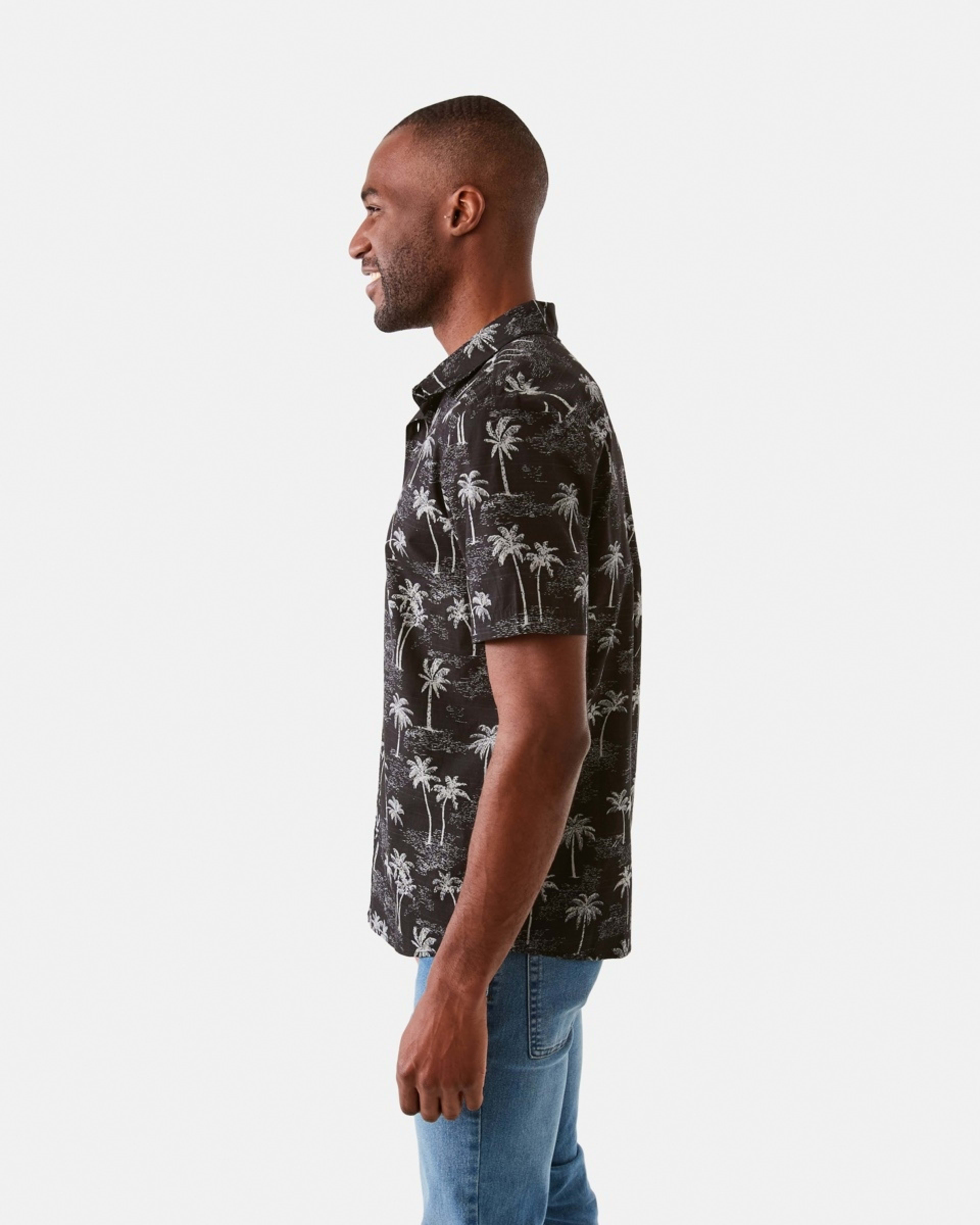 2 Short Sleeve Poplin Print Shirt Blk Palm, 2 of 6