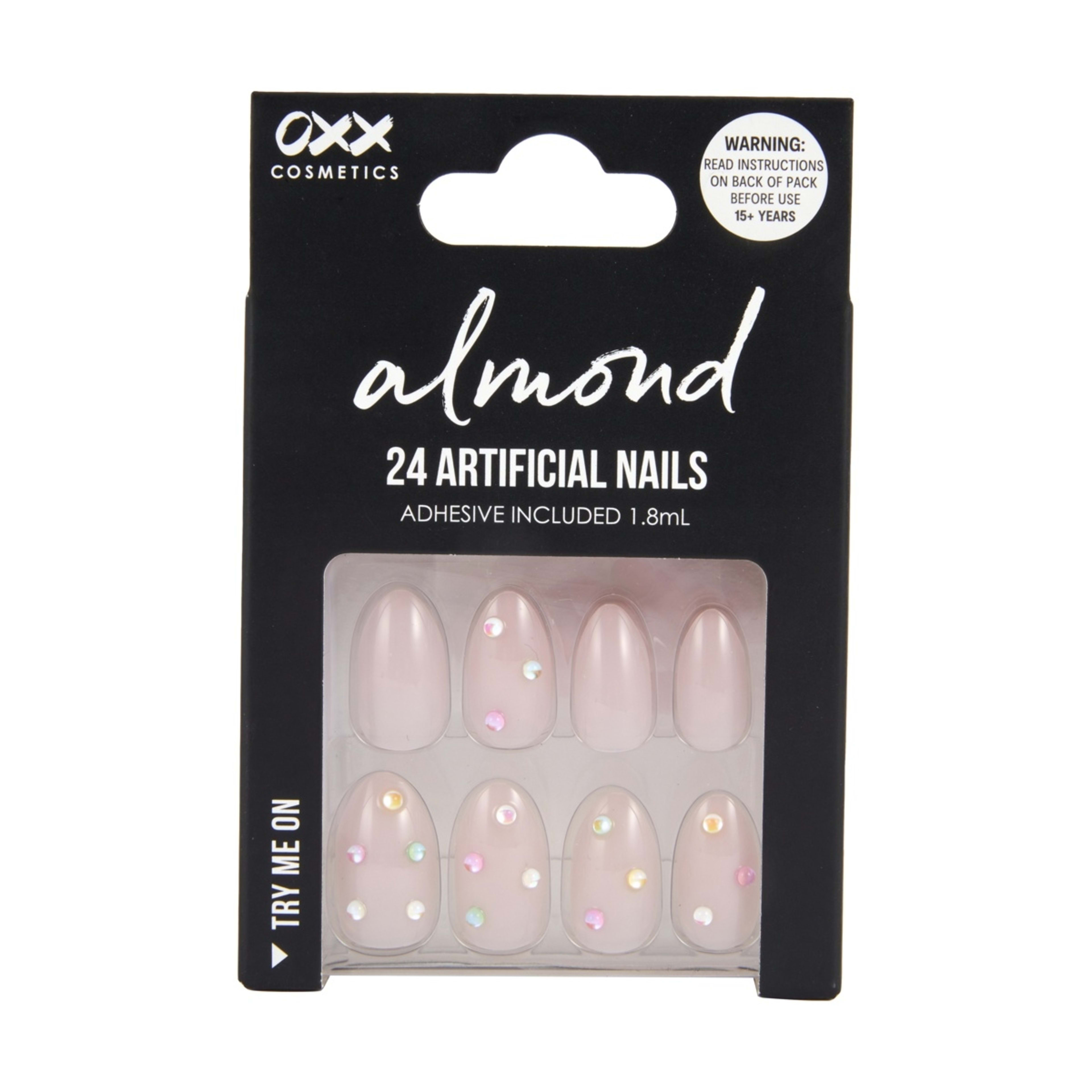 1 OXX Cosmetics 24 Pack Artificial Nails with Adhesive - Almond Shape, Mermaid Gems