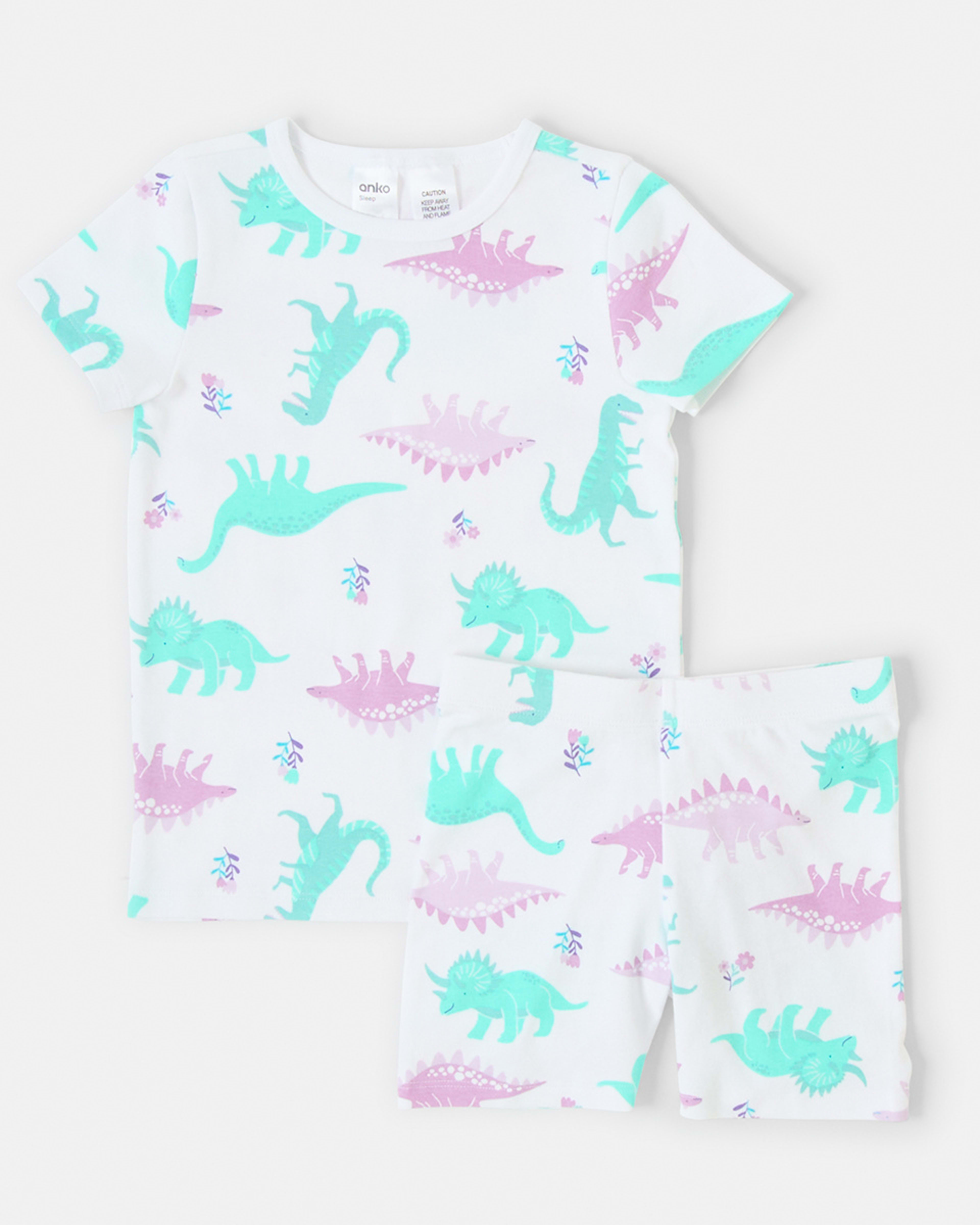 7 Short Sleeve Skinny Rib Knit Pyjama Set Whitedino, 7 of 10