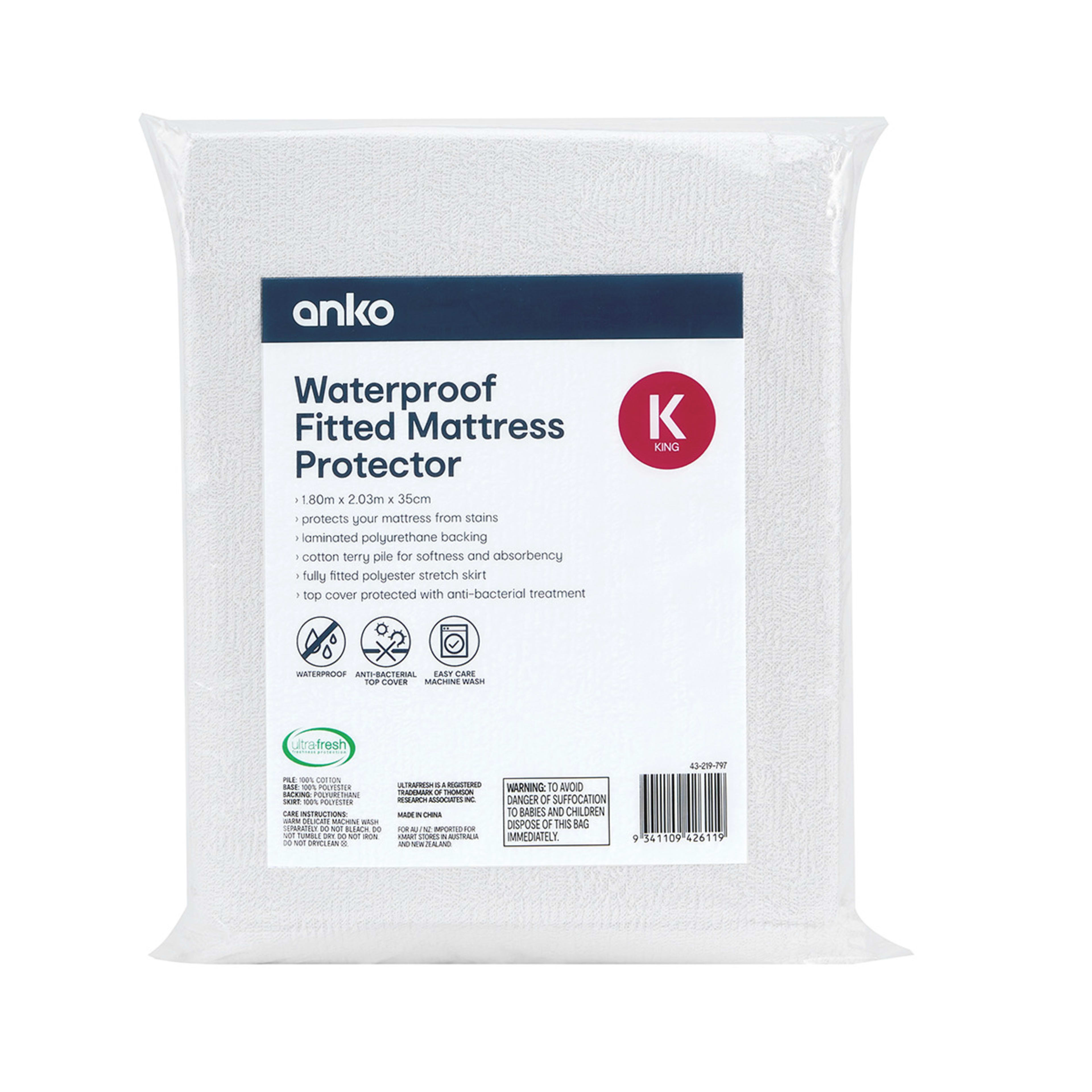 Waterproof Fitted Mattress Protector King Bed, White Kmart