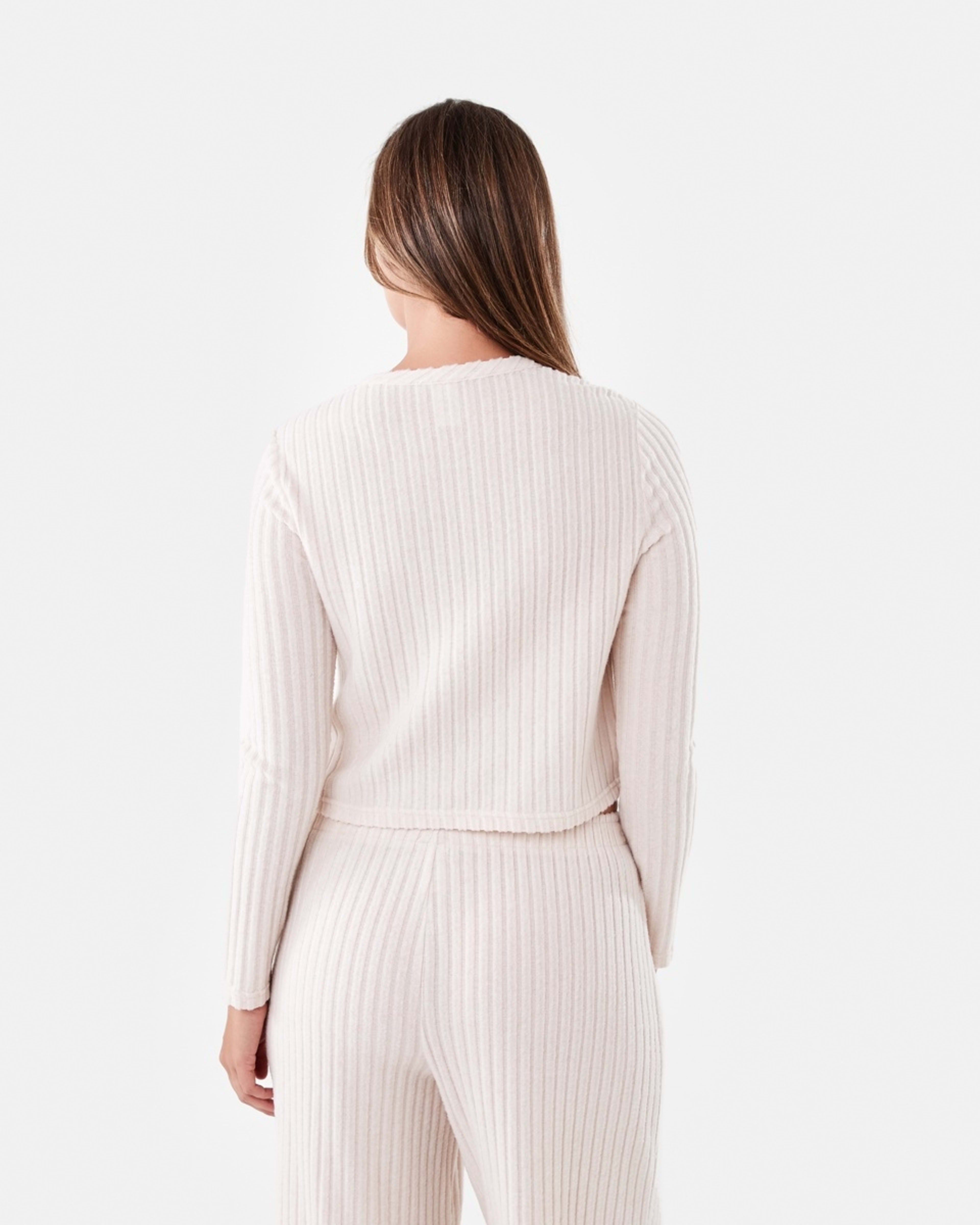 3 Brushed Ribbed Long Sleeve Lounge Top Beige Mrl, 3 of 5