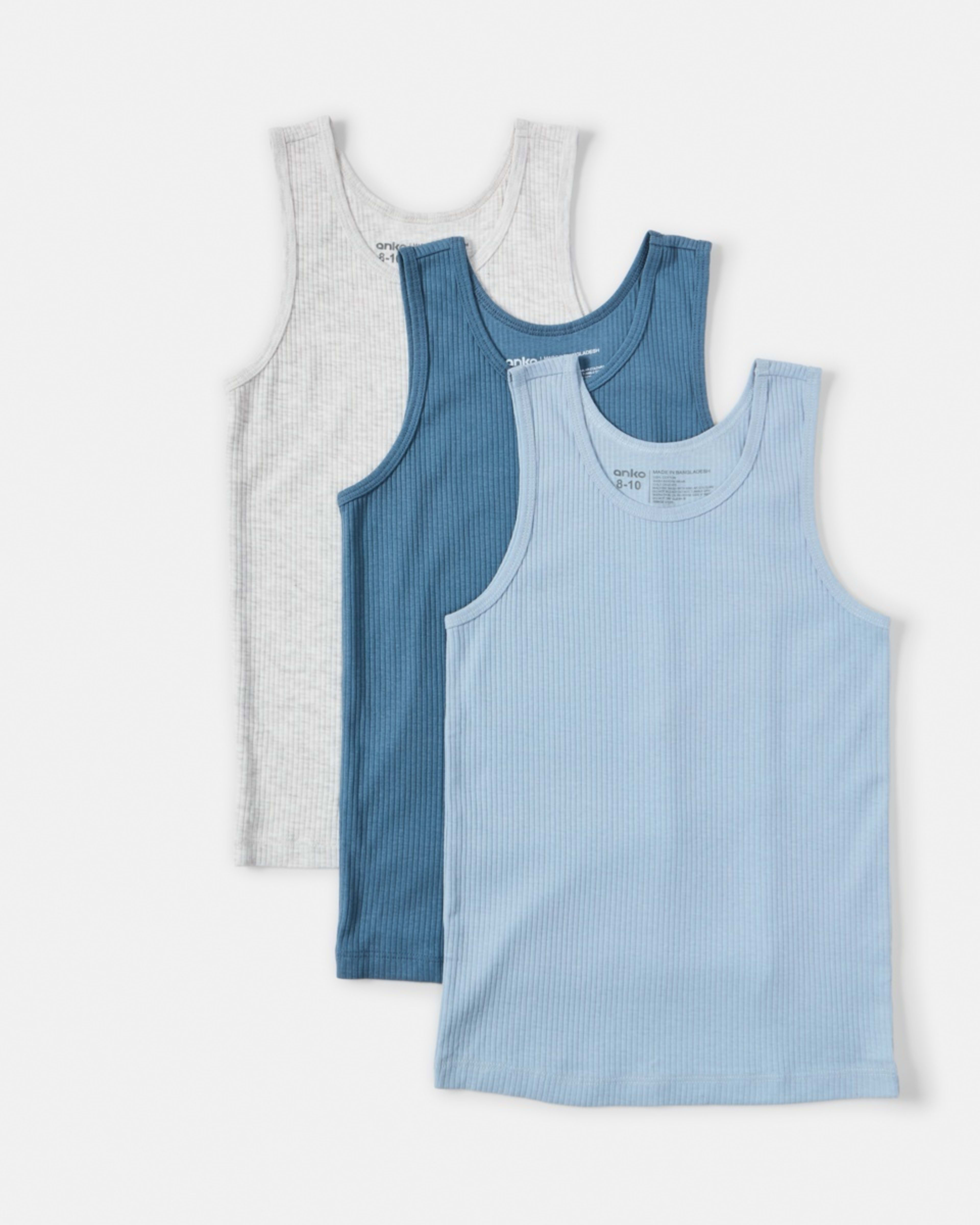 1 3 Pack Super Soft Singlets Blu Multi, 1 of 9