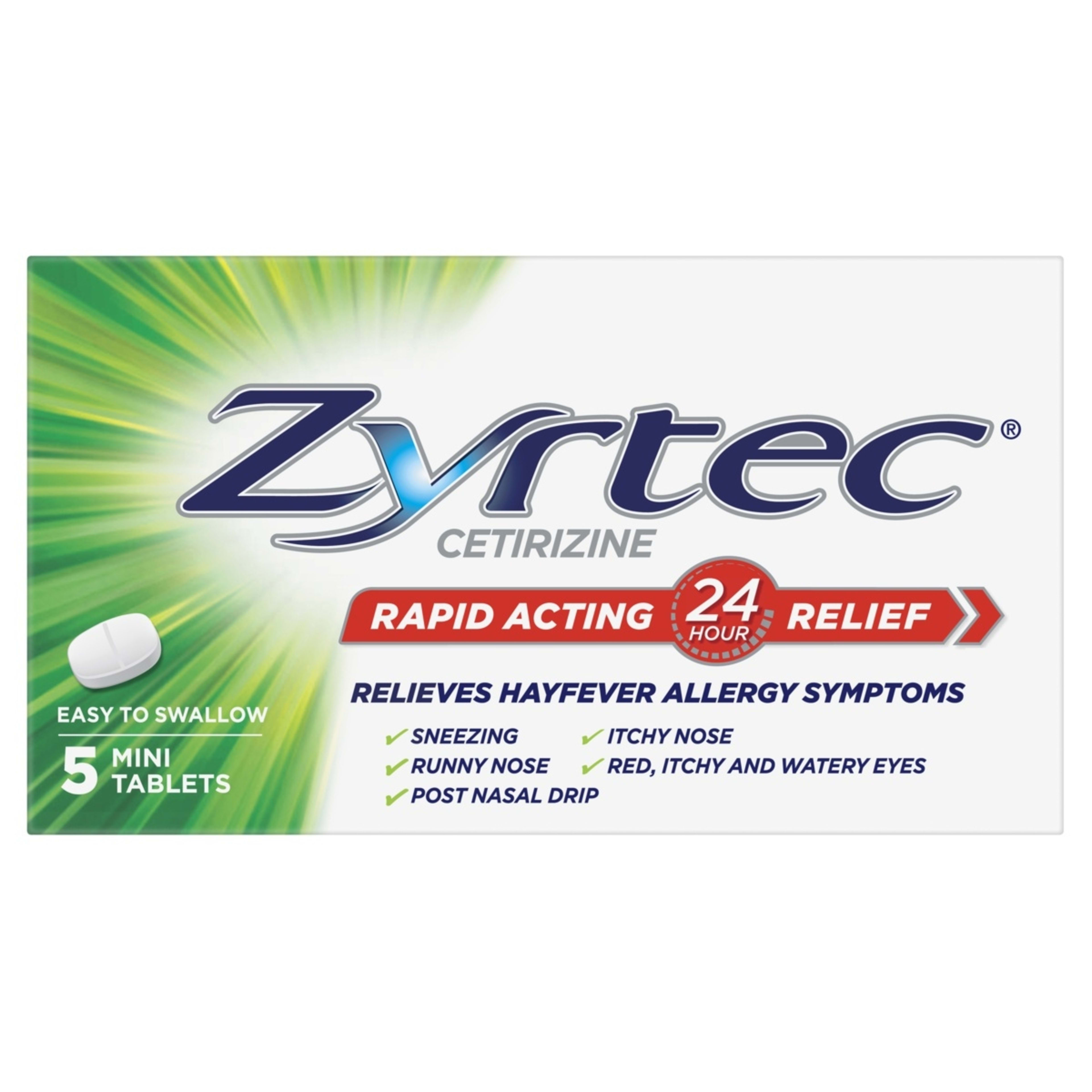 2 5 Pack Zyrtec Rapid Acting Hayfever Allergy Relief Antihistamine Mini Tablets, 2 of 3