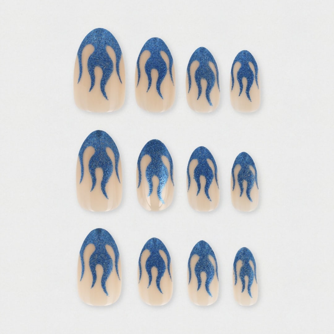 OXX Cosmetics 24 Pack False Nails with Adhesive Almond Shape, Blue