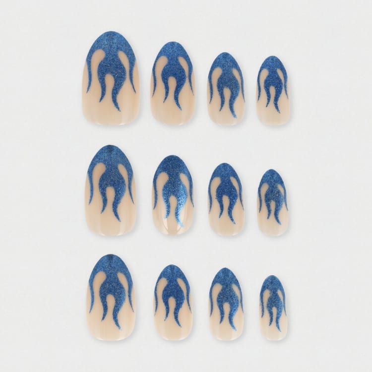 OXX Cosmetics 24 Pack False Nails with Adhesive Almond Shape, Blue
