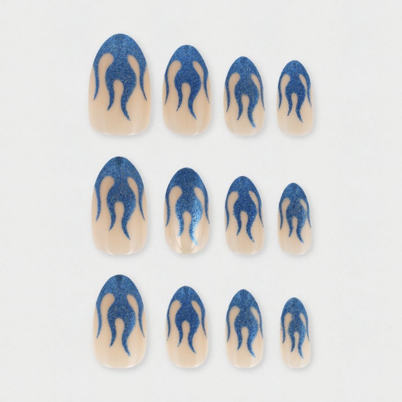 OXX Cosmetics 24 Pack False Nails with Adhesive Almond Shape, Blue