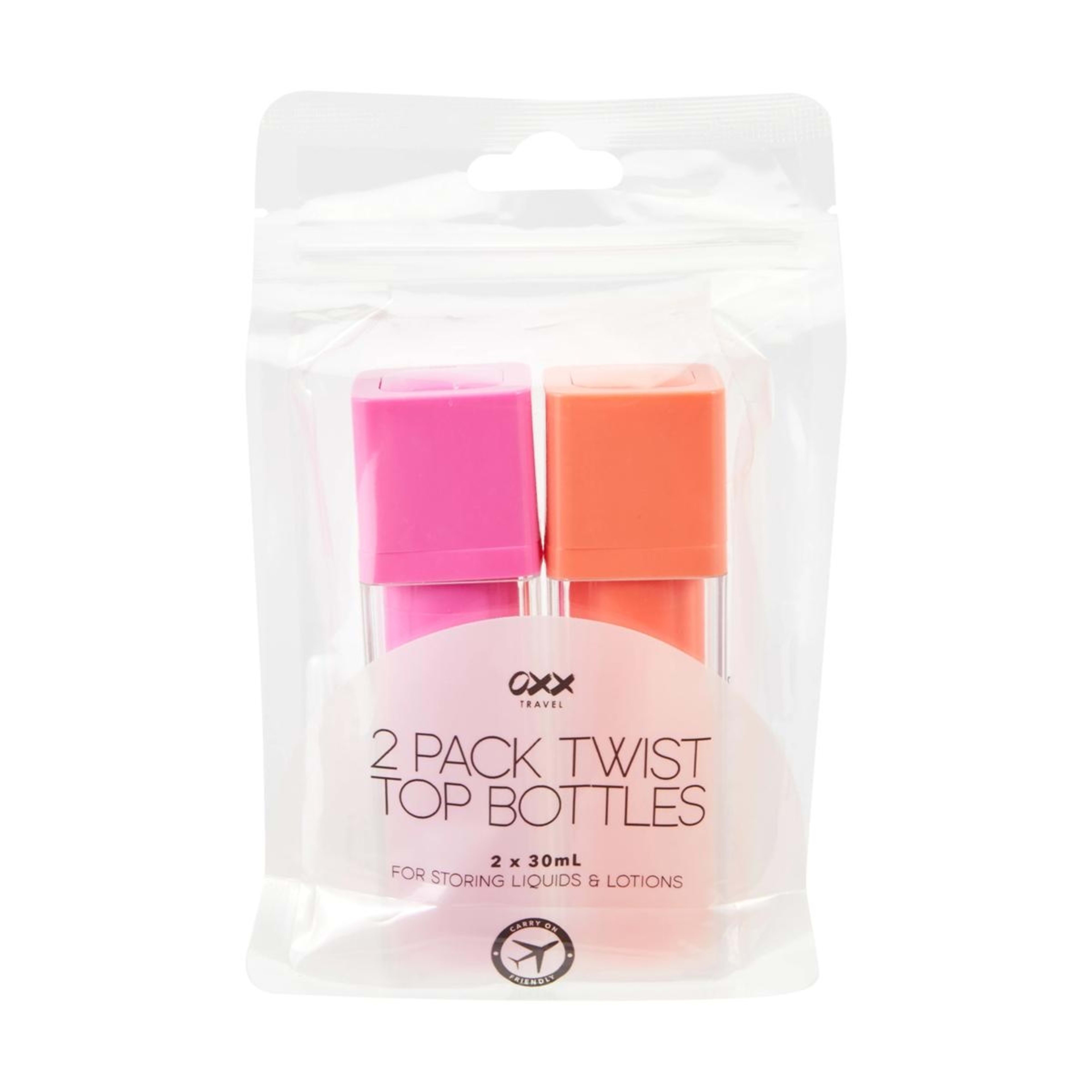1 OXX Travel 2 Pack Twist Top Bottles - Rose Red and Orange
