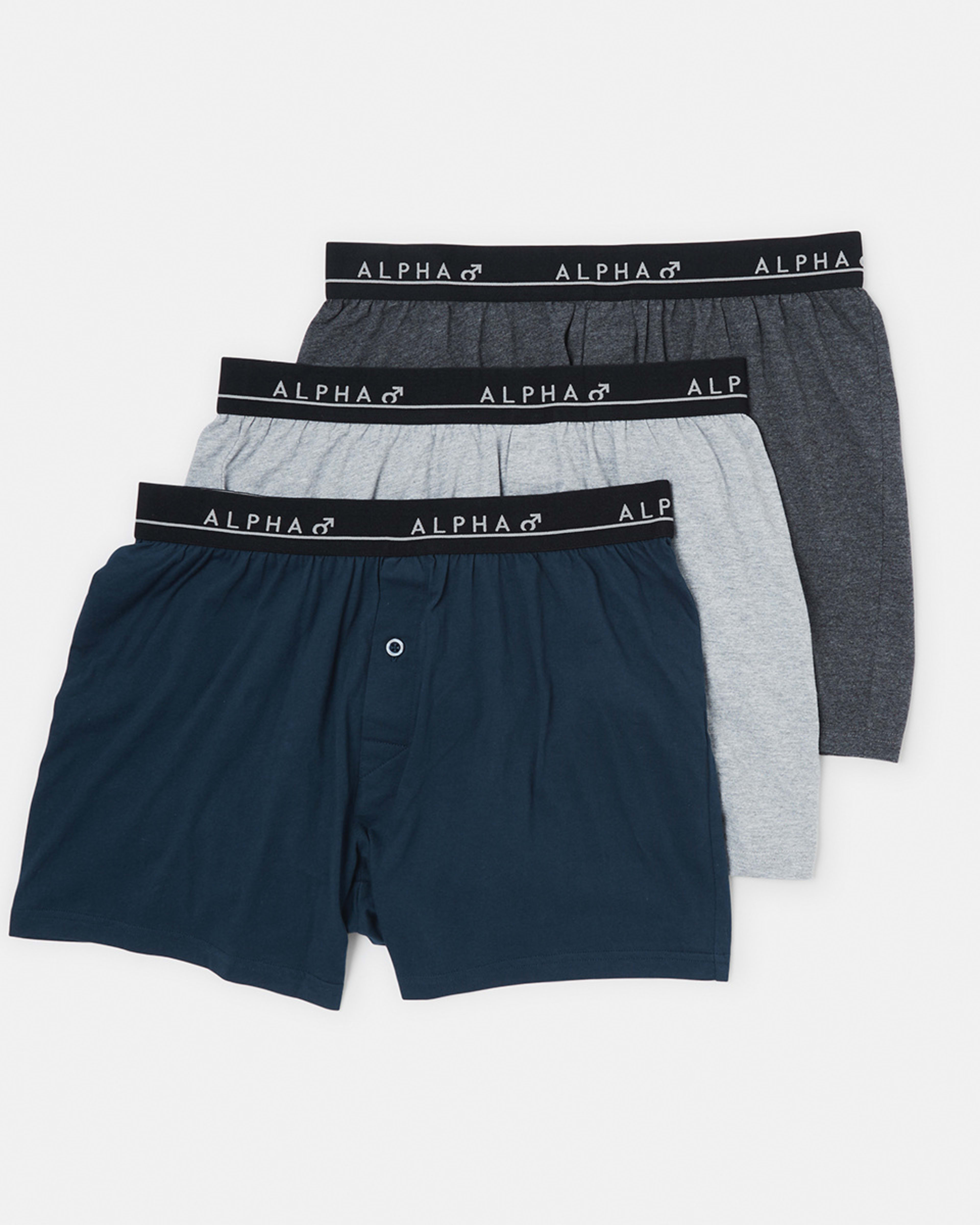 1 3 Pack Plain Jersey Boxers GREY NAVY CHARCOAL, 1 of 7