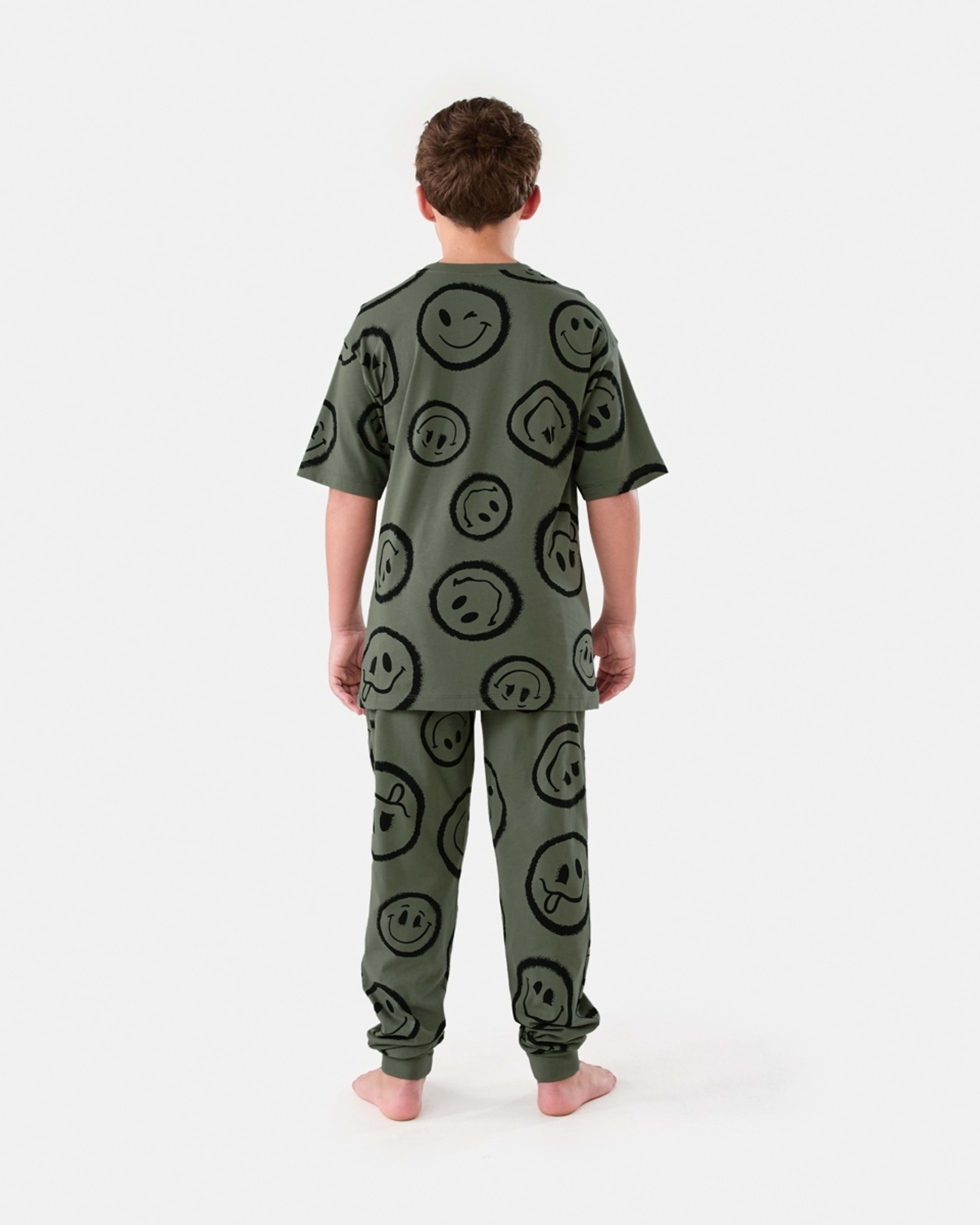 2 Short Sleeve Top and Long Pants Pyjama Set Grn Emotes, 2 of 7