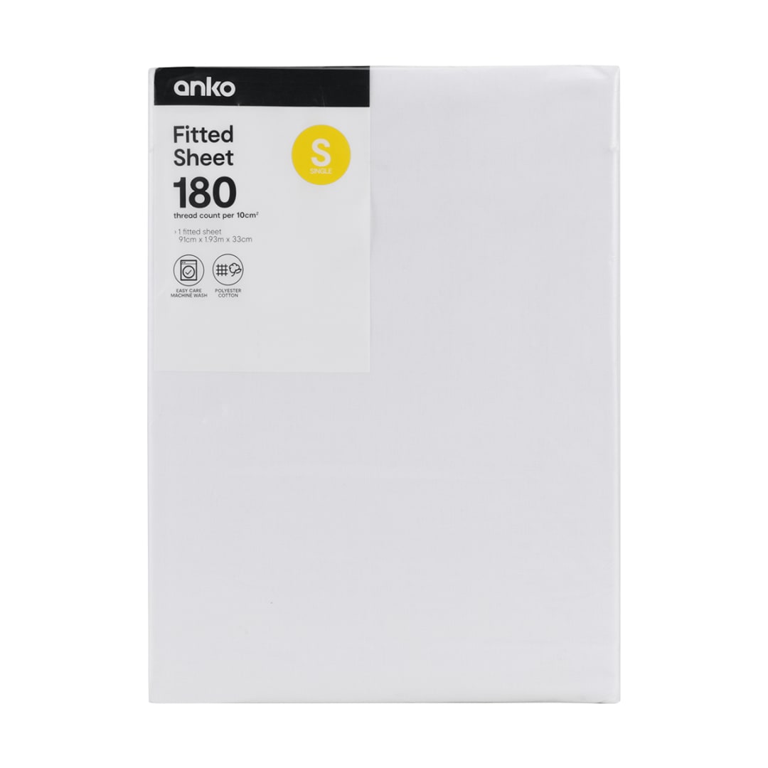 180 Thread Count Fitted Sheet Single Bed, White Kmart NZ