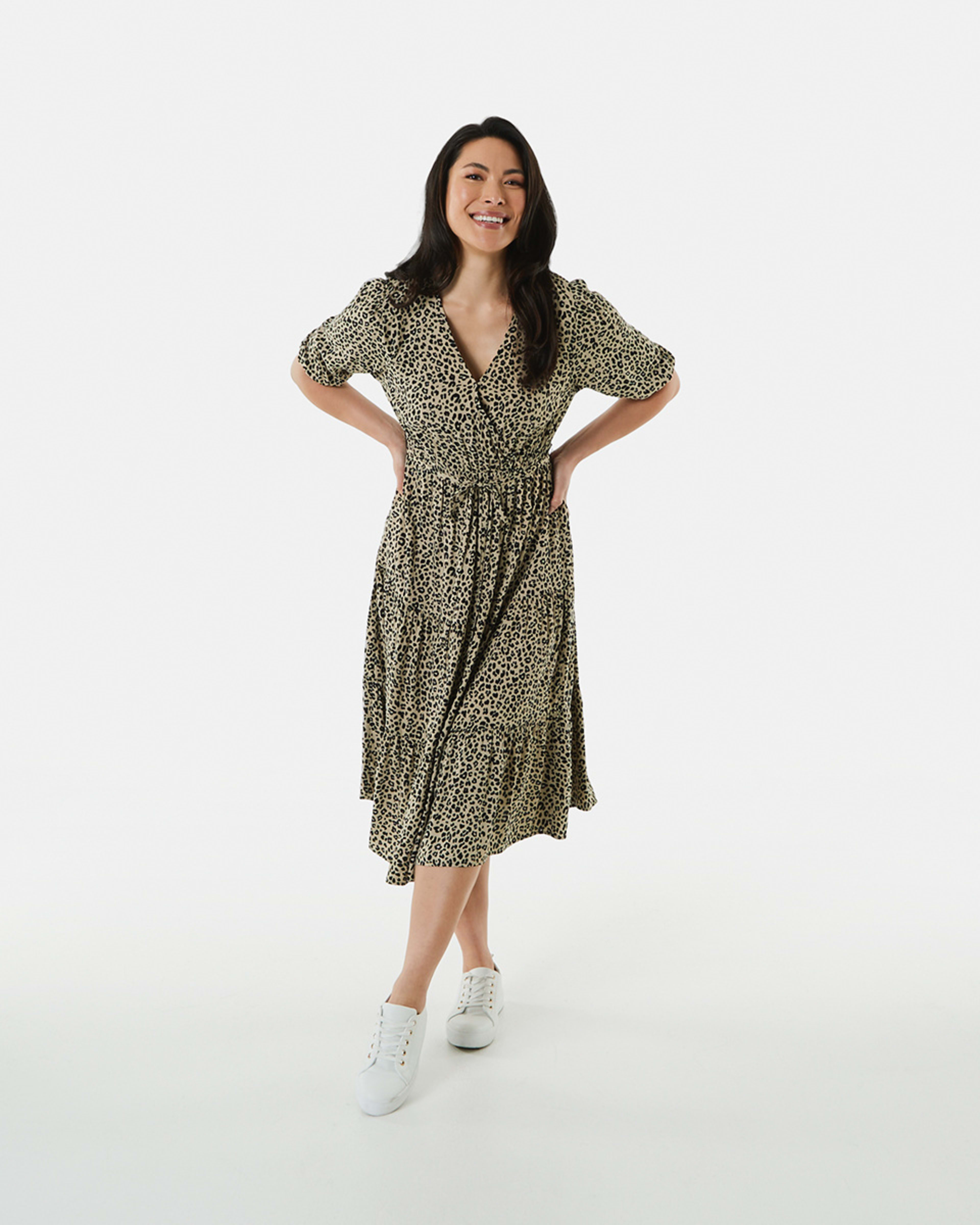 Short Sleeve Wrap Midi Dress Kmart
