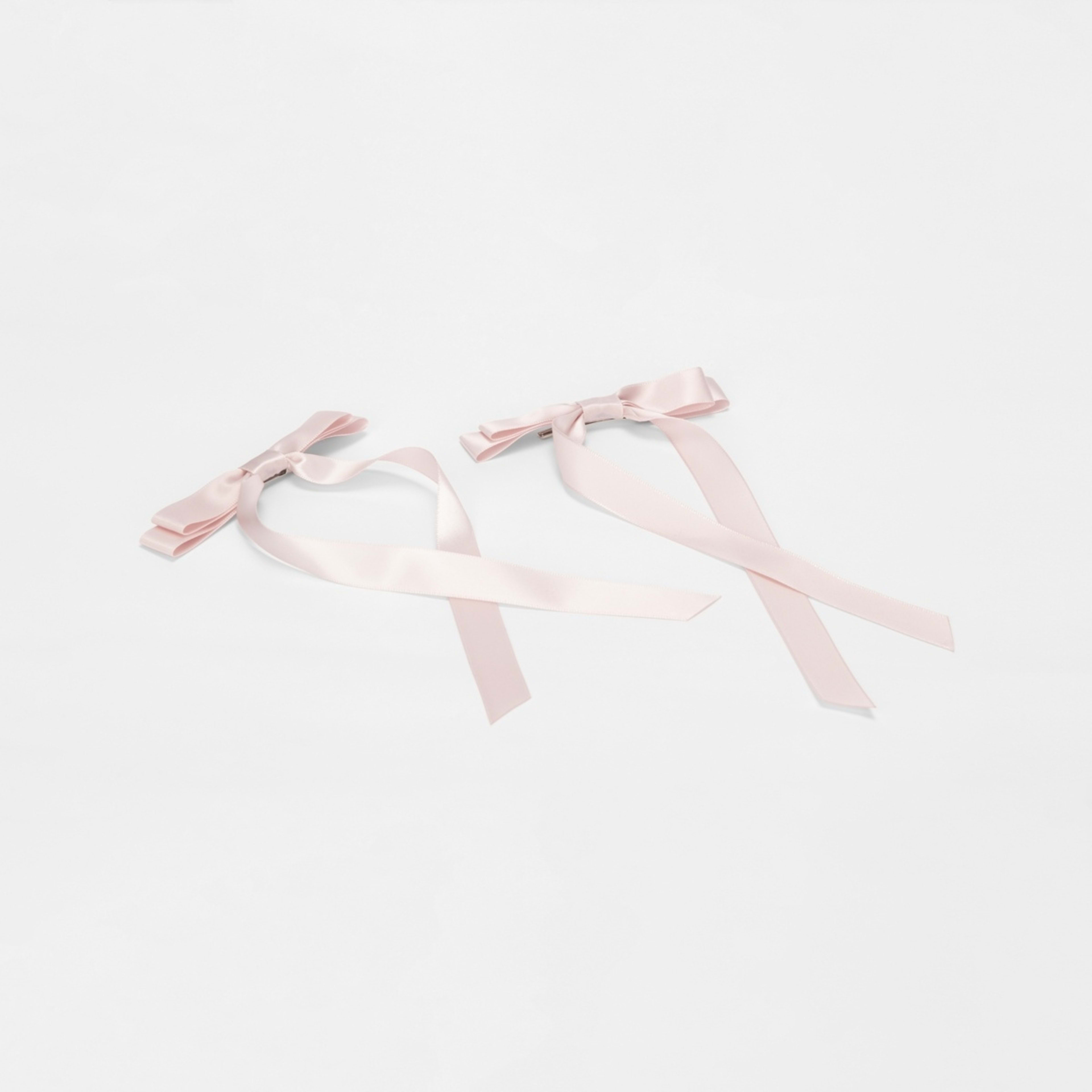 2 2 Pack Pink Ribbon Bow Slide Hair Clips, 2 of 5