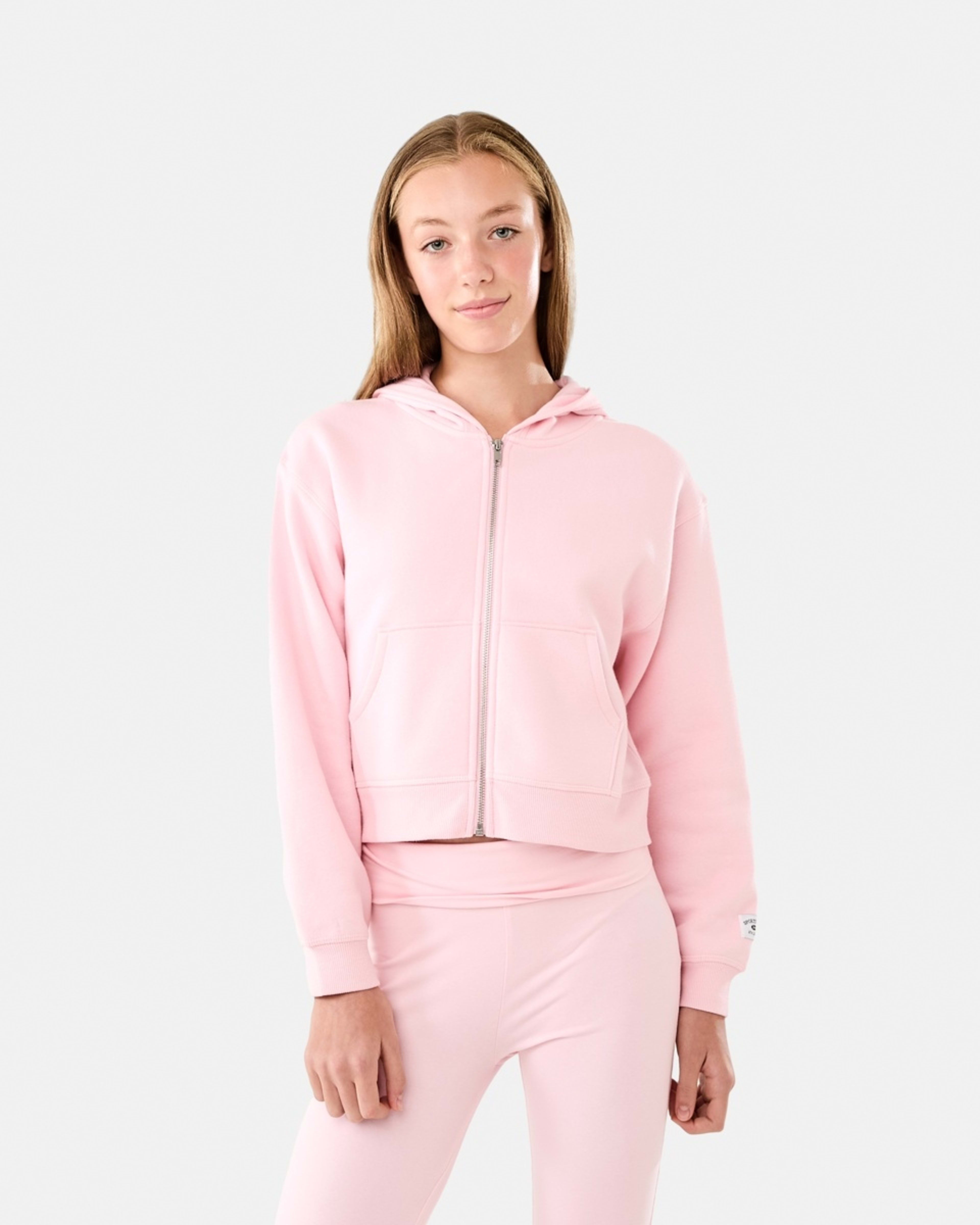 1 Cropped Zip Through Hoodie Pearl Pink, 1 of 10
