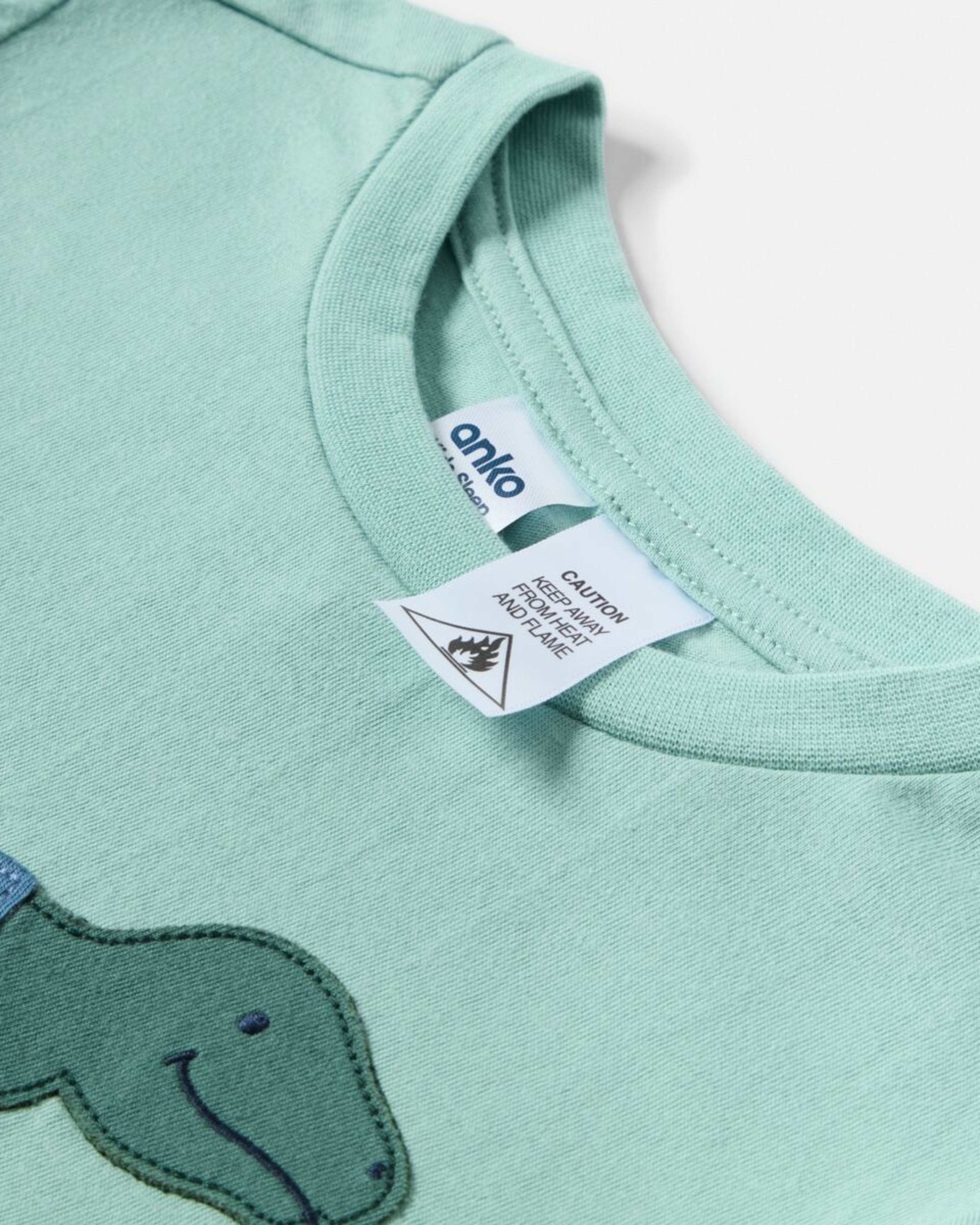 8 Knit Flannel Pyjama Set Grn Dino, 8 of 9