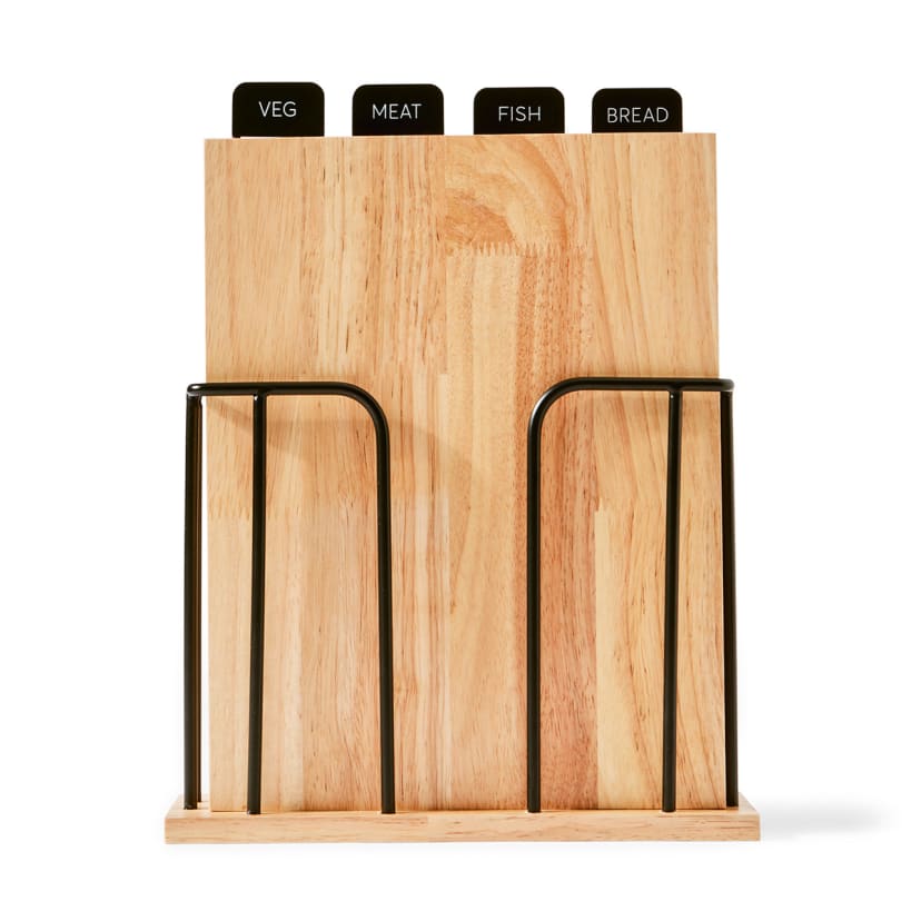 Set of 4 Wood Cutting Boards with Stand Kmart