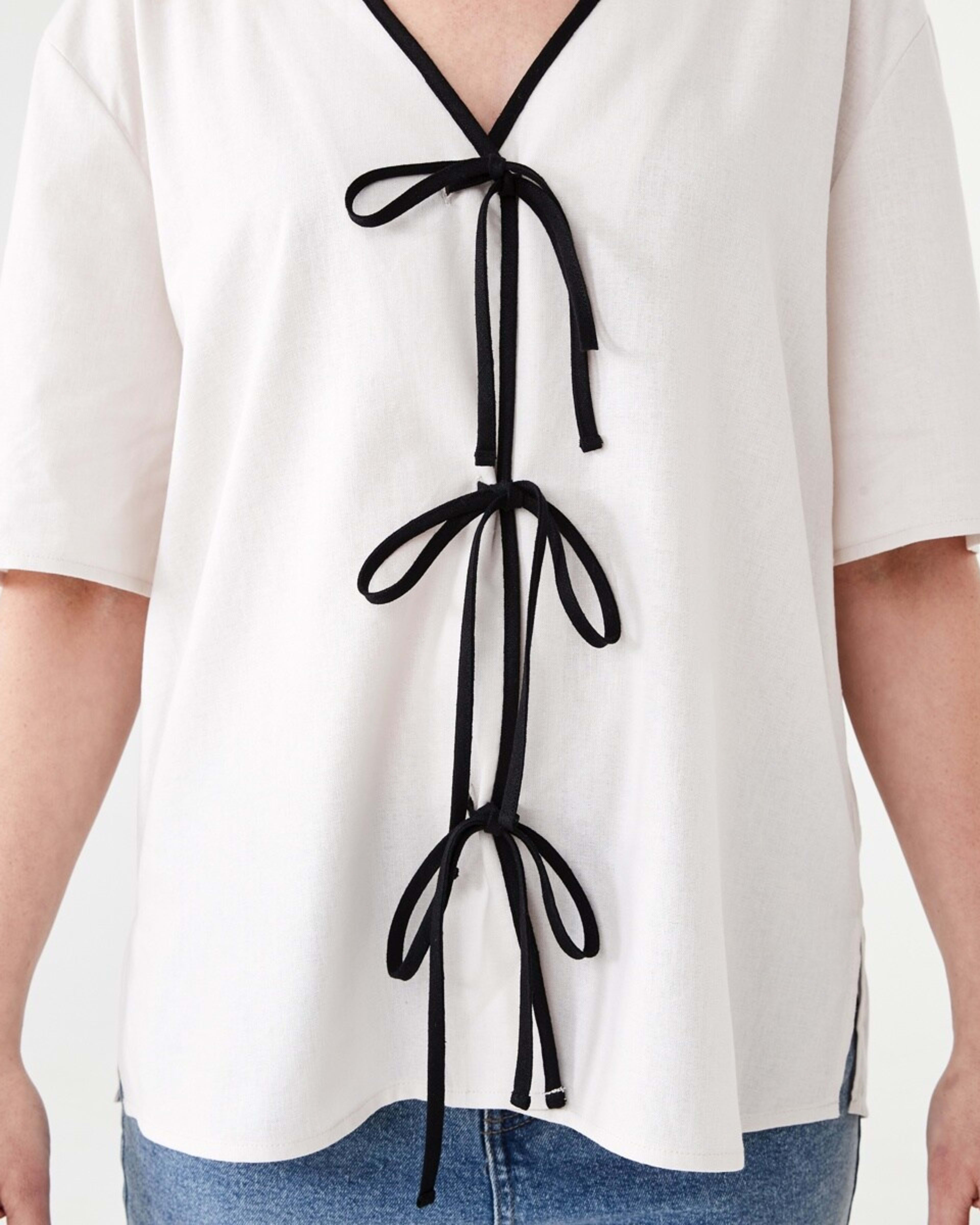 5 Short Sleeve Tie Front Top NATURAL BEIGE, 5 of 6