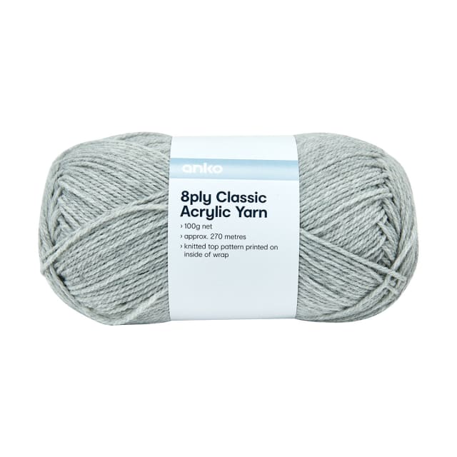 8 Ply Classic Acrylic Yarn Grey Marle Kmart