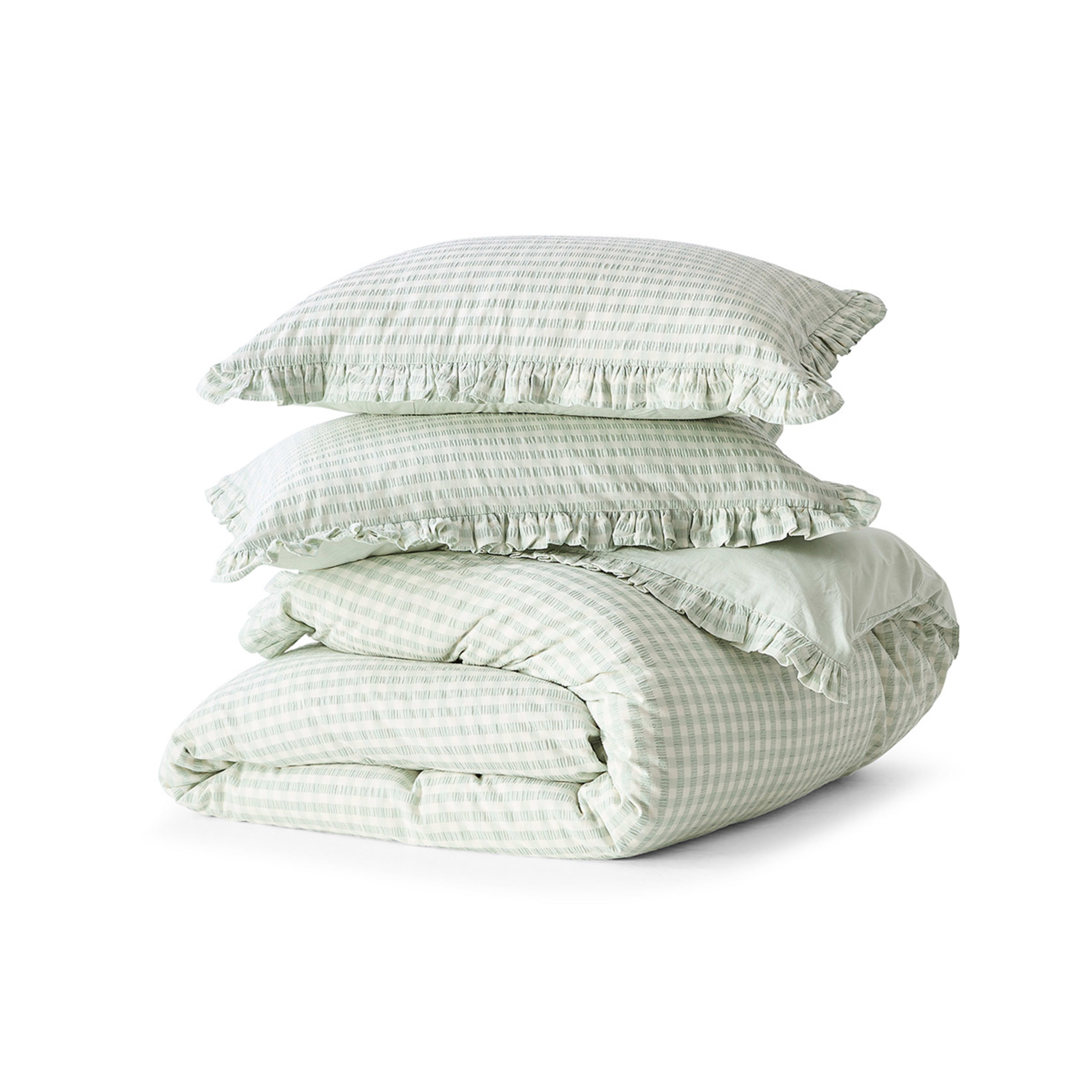 5 Gingham Ruffle Cotton Quilt Cover Set - Queen Bed, Sage, 5 of 6