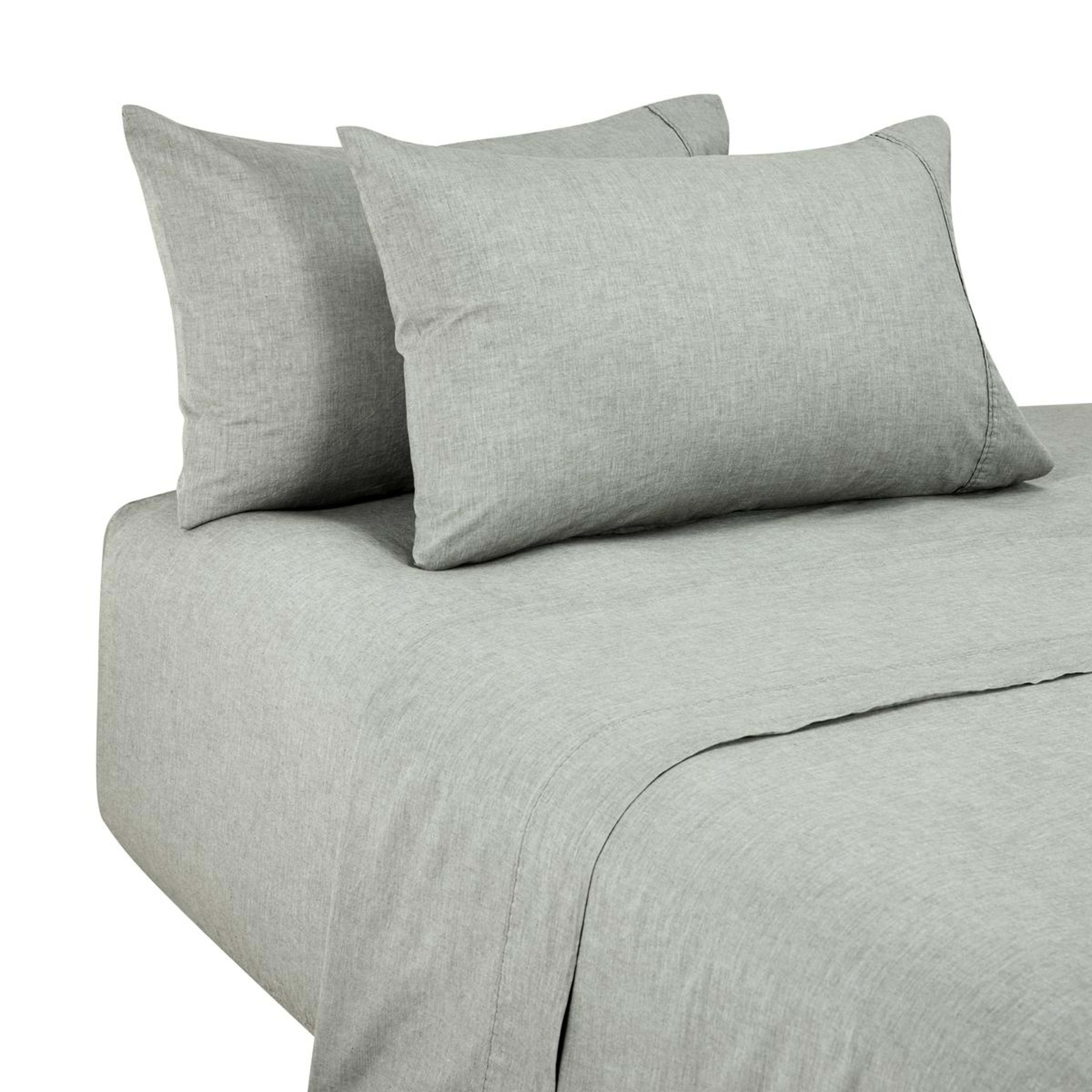 5 Stonewashed Chambray Cotton Sheet Set - Queen Bed, Sage, 5 of 7