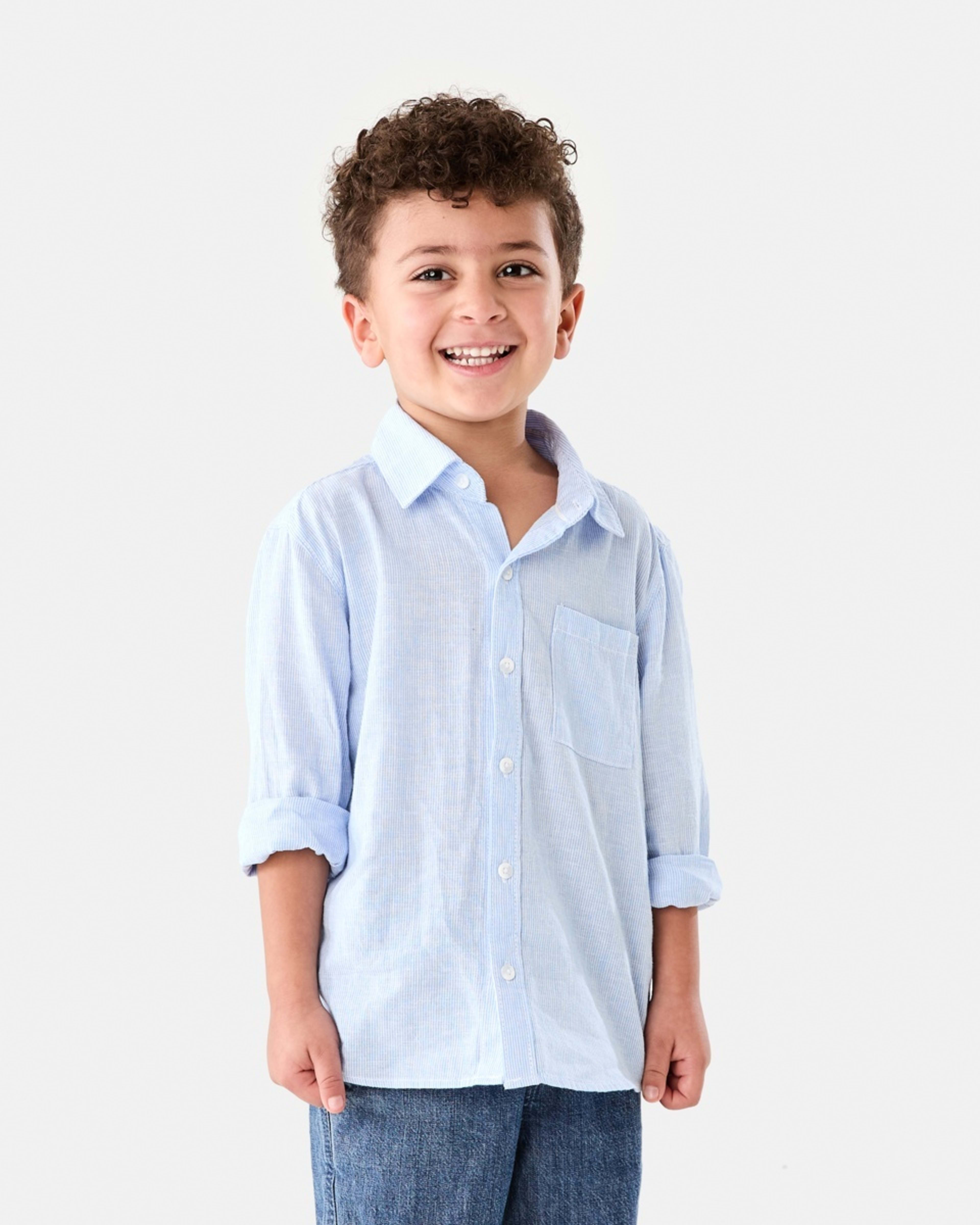 2 Long Sleeve Linen Shirt BLUE STRIPE, 2 of 9