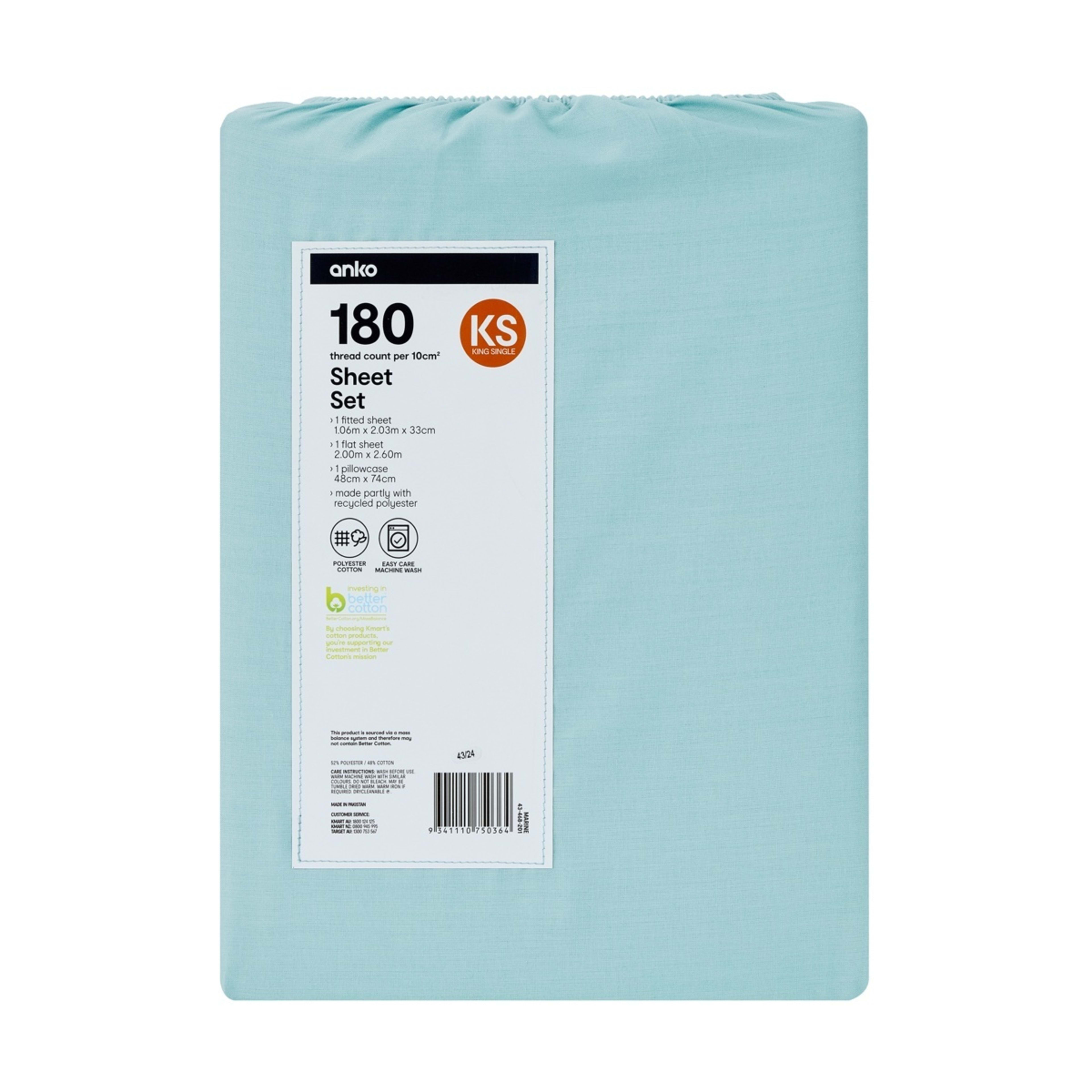 7 180 Thread Count Sheet Set - King Single Bed, Marine, 7 of 7