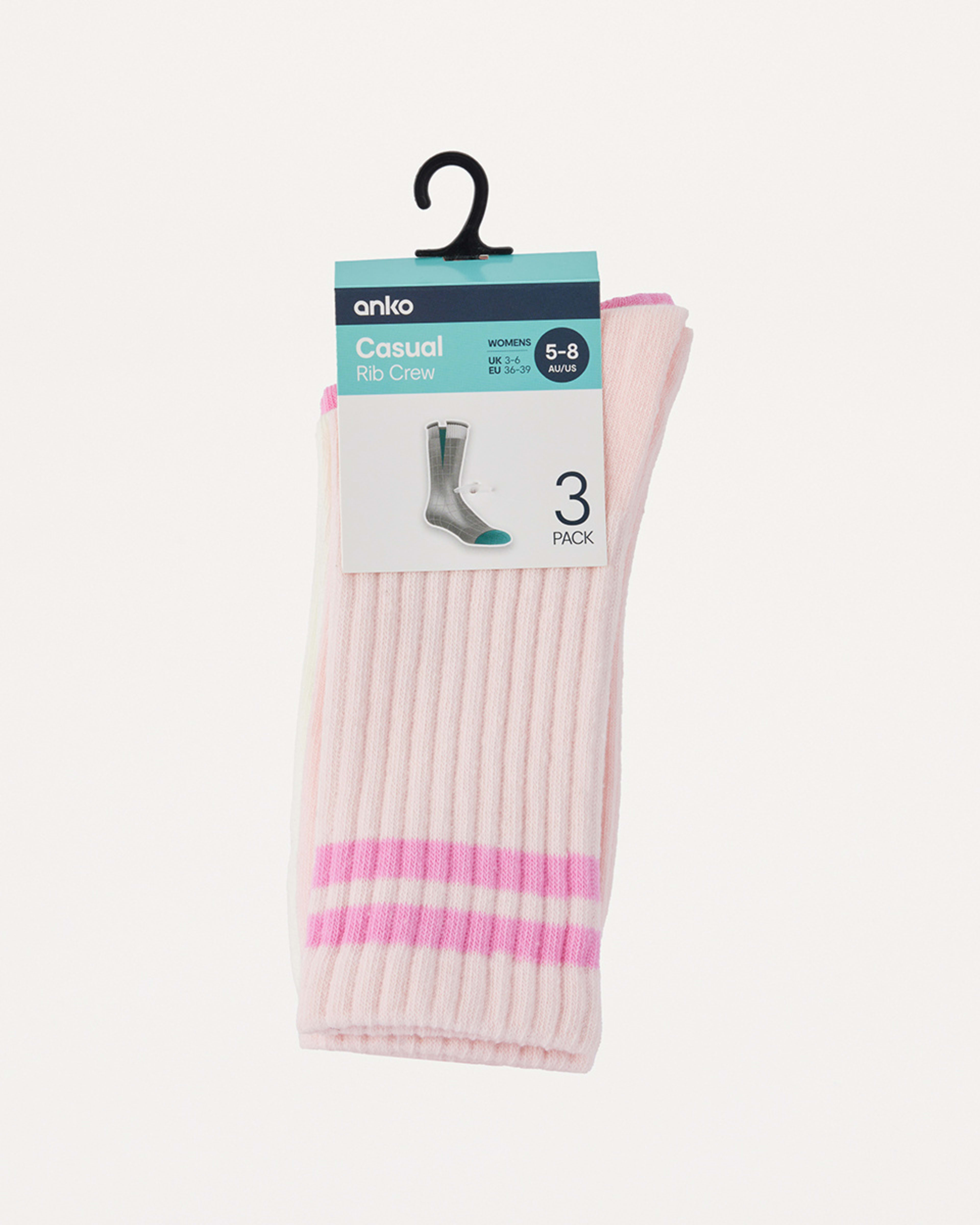 3 3 Pack Chunky Ribbed Full Crew Socks Pnk Stripe, 3 of 3