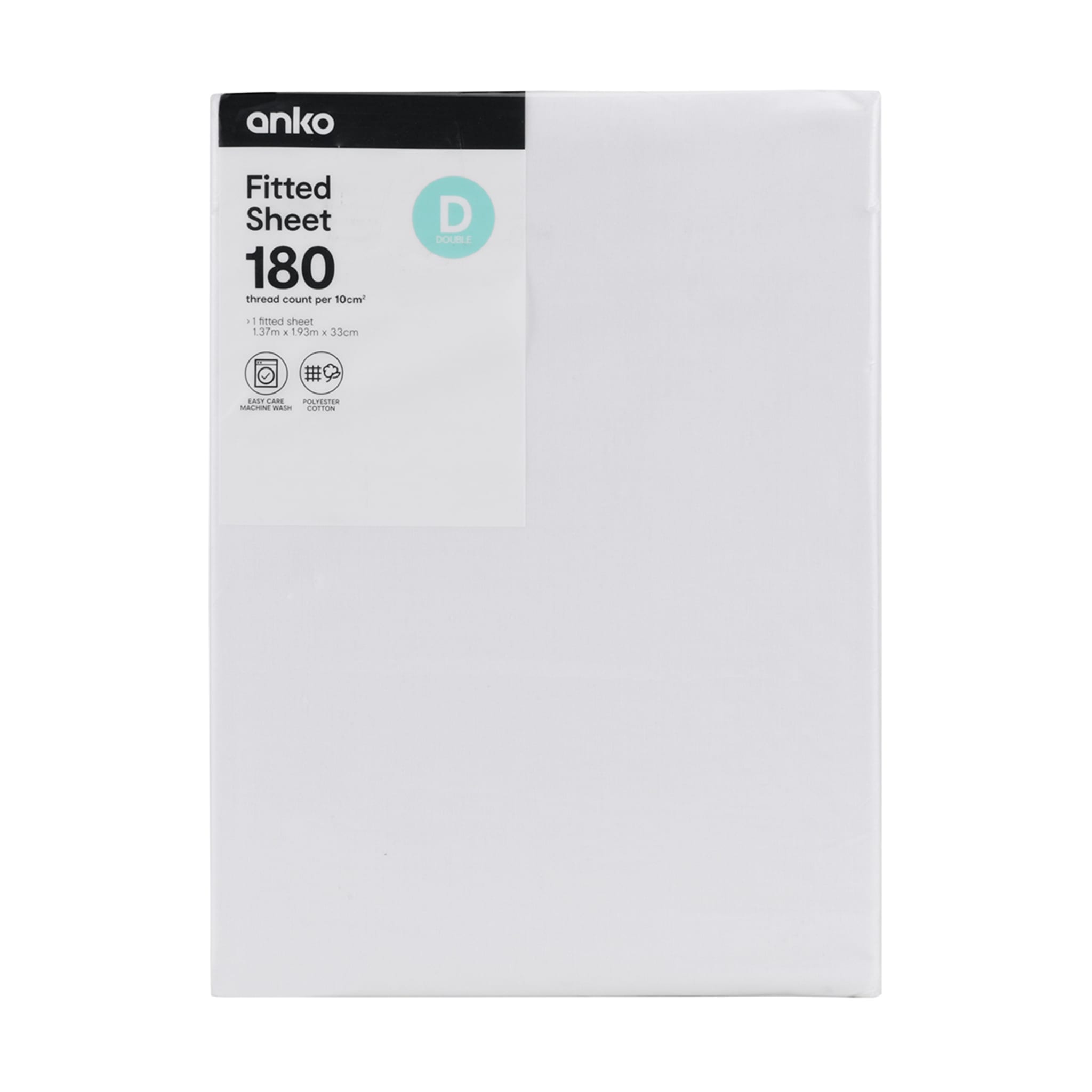 180 Thread Count Fitted Sheet Double Bed, White Kmart