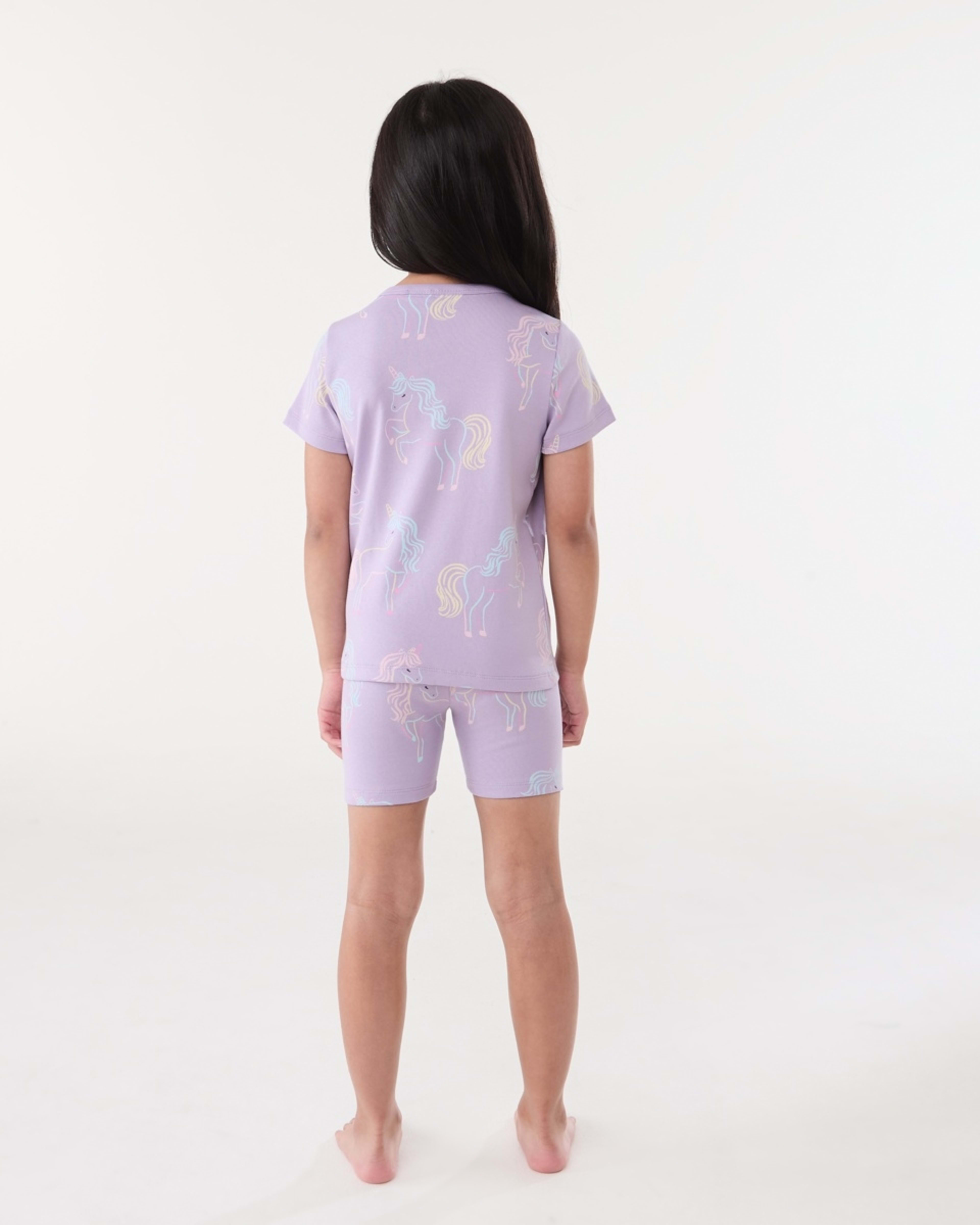 2 Short Sleeve Ribbed Pyjama Set PURPLE UNICORN, 2 of 6
