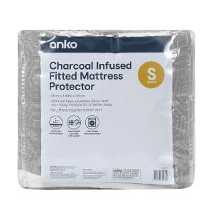 Charcoal Infused Fitted Mattress Protector - Single Bed - Kmart