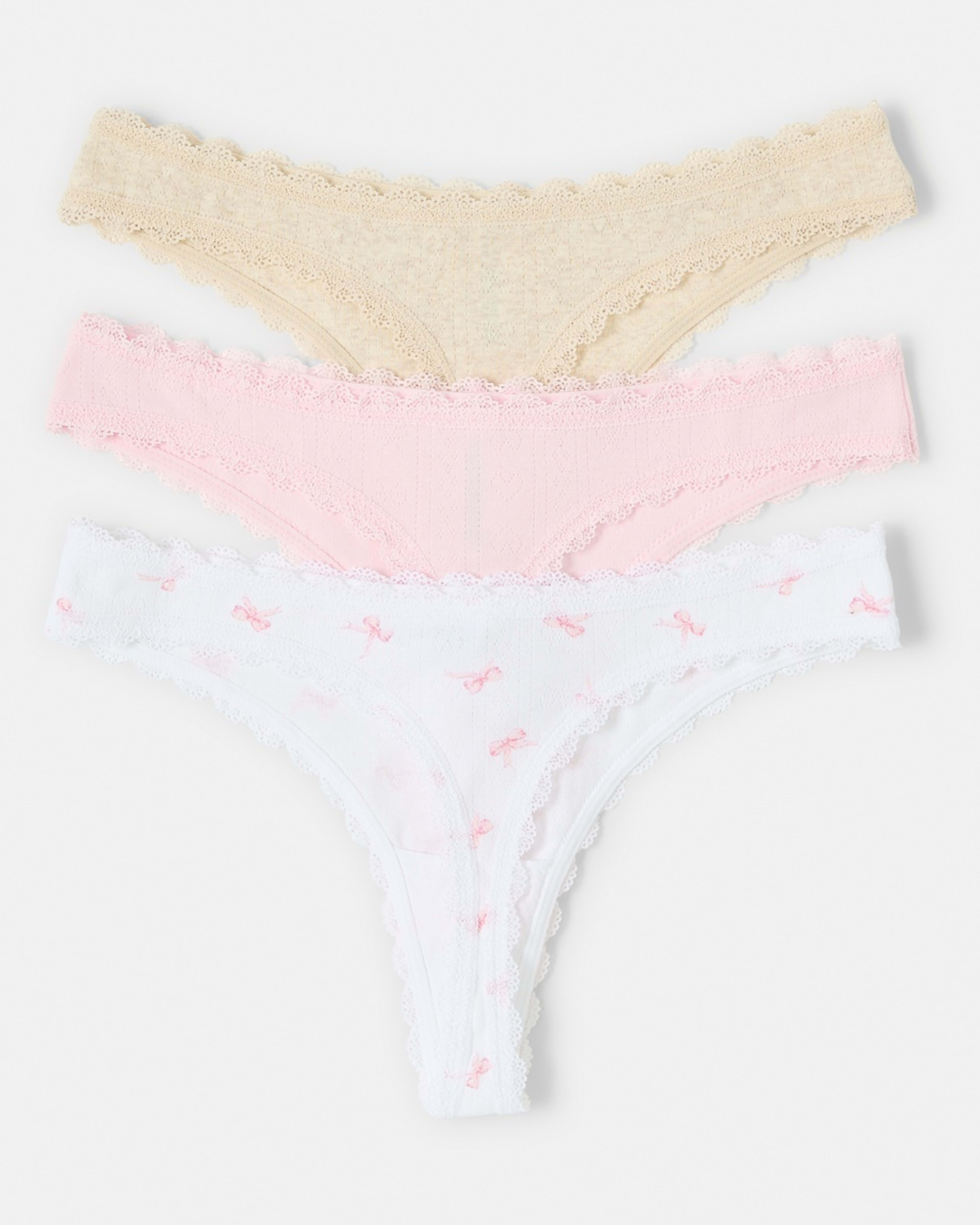 2 3 Pack Pointelle G-String Briefs Pink Bows, 2 of 9