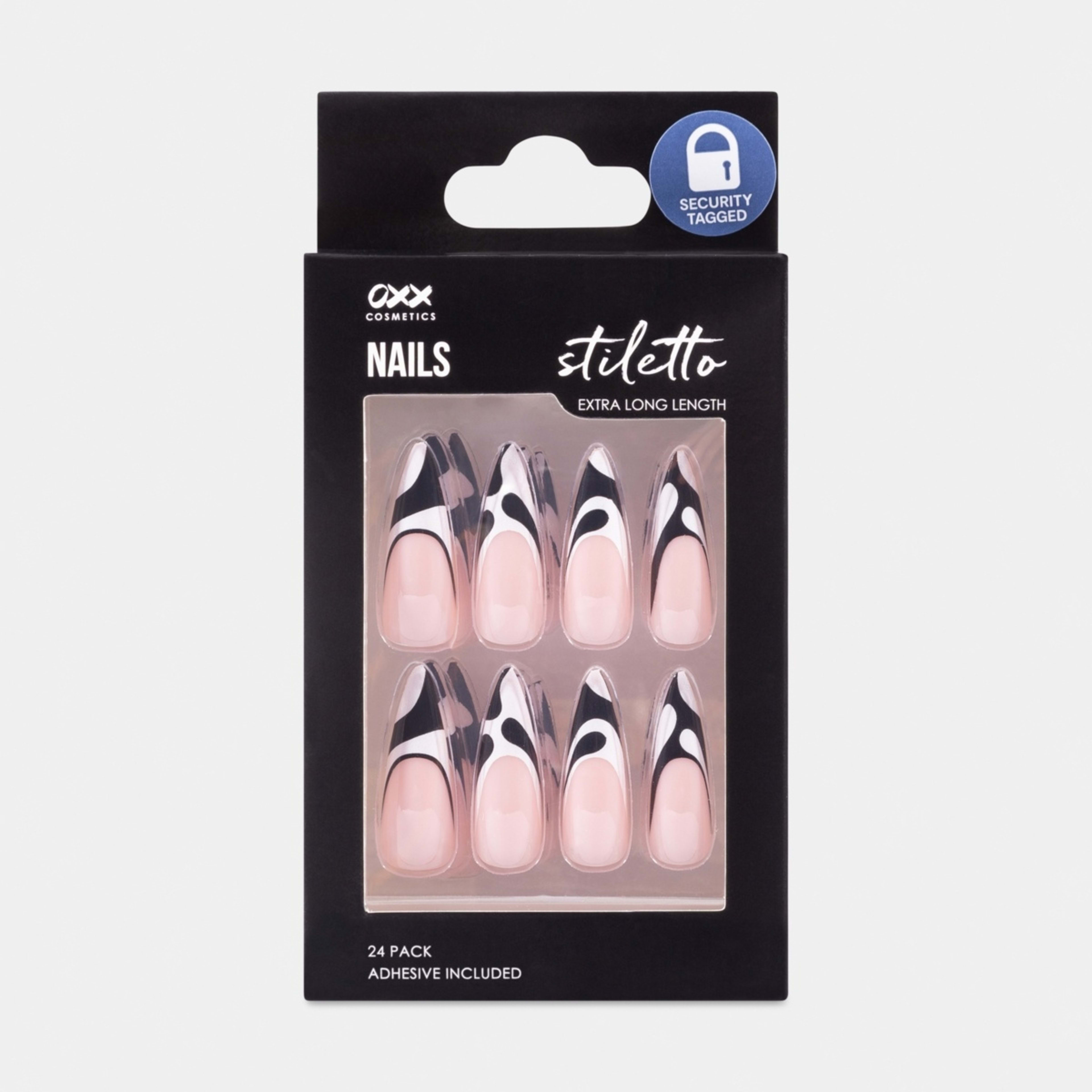 OXX Cosmetics 24 Pack False Extra Length Nails with Adhesive Stiletto