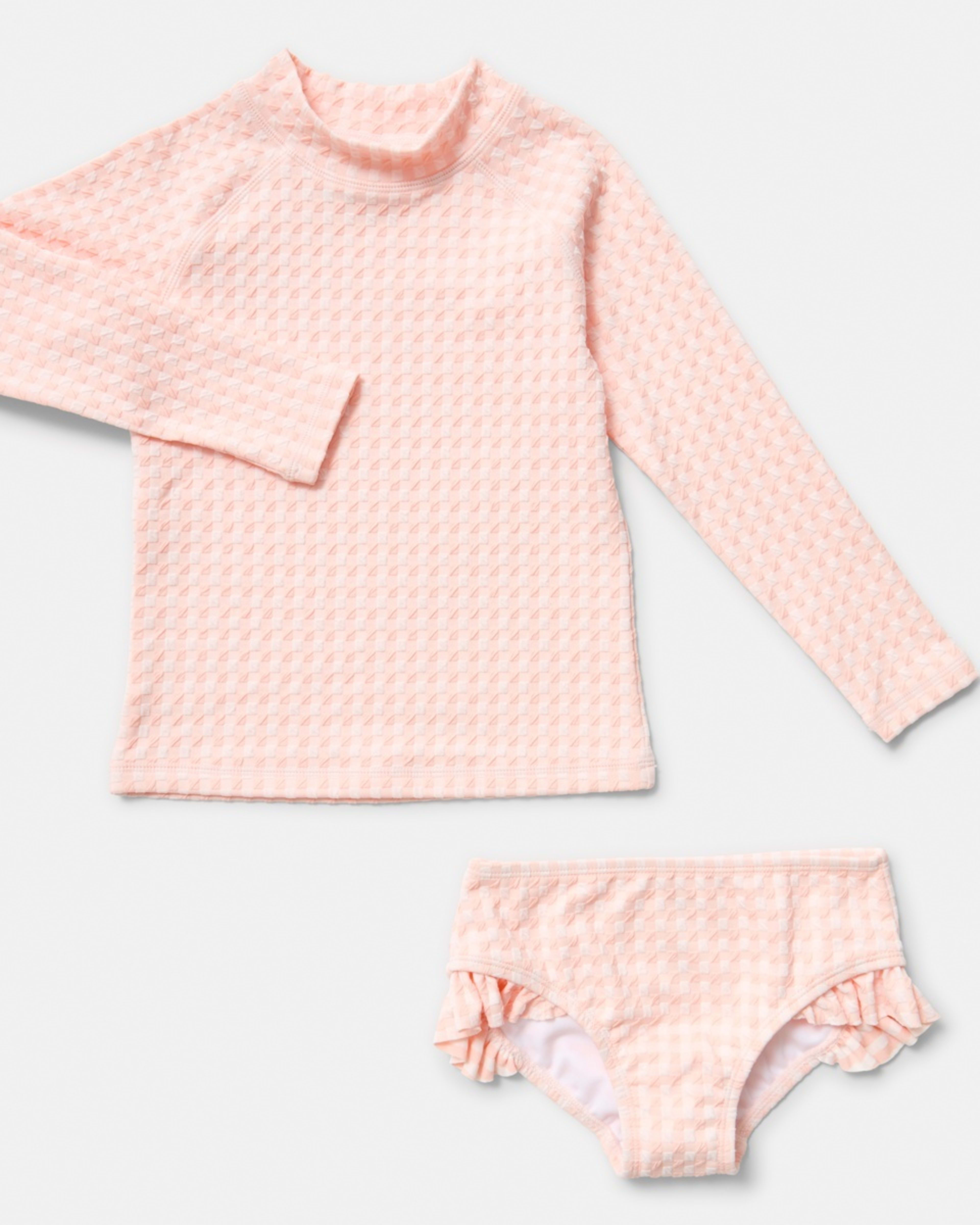 5 2 Piece Long Sleeve Rash Swim Set GINGHAM PEACH, 5 of 9