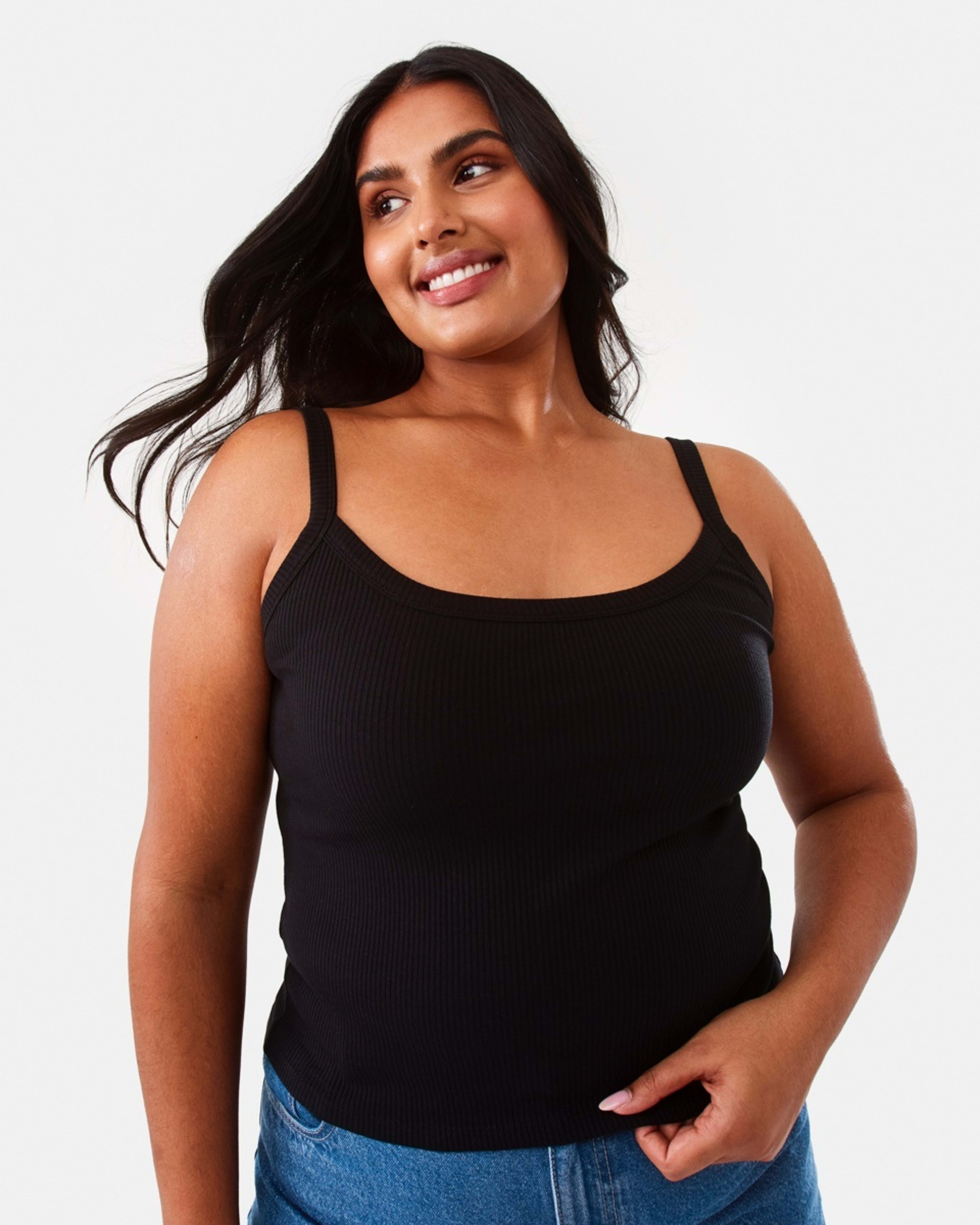 3 Sleeveless Rib Scoop Neck Cami Black, 3 of 9