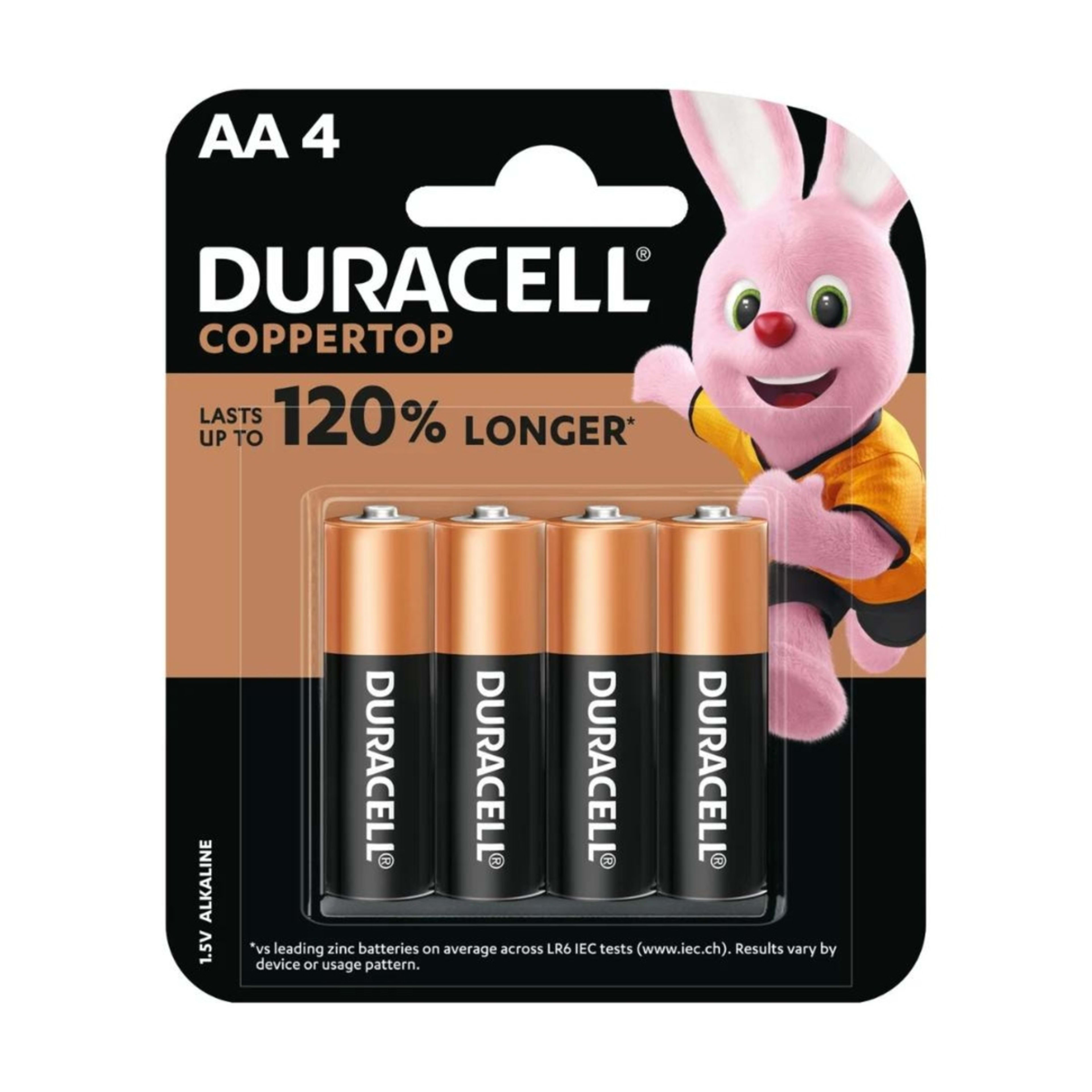1 4 Pack Duracell Coppertop AA 1.5V Alkaline Batteries