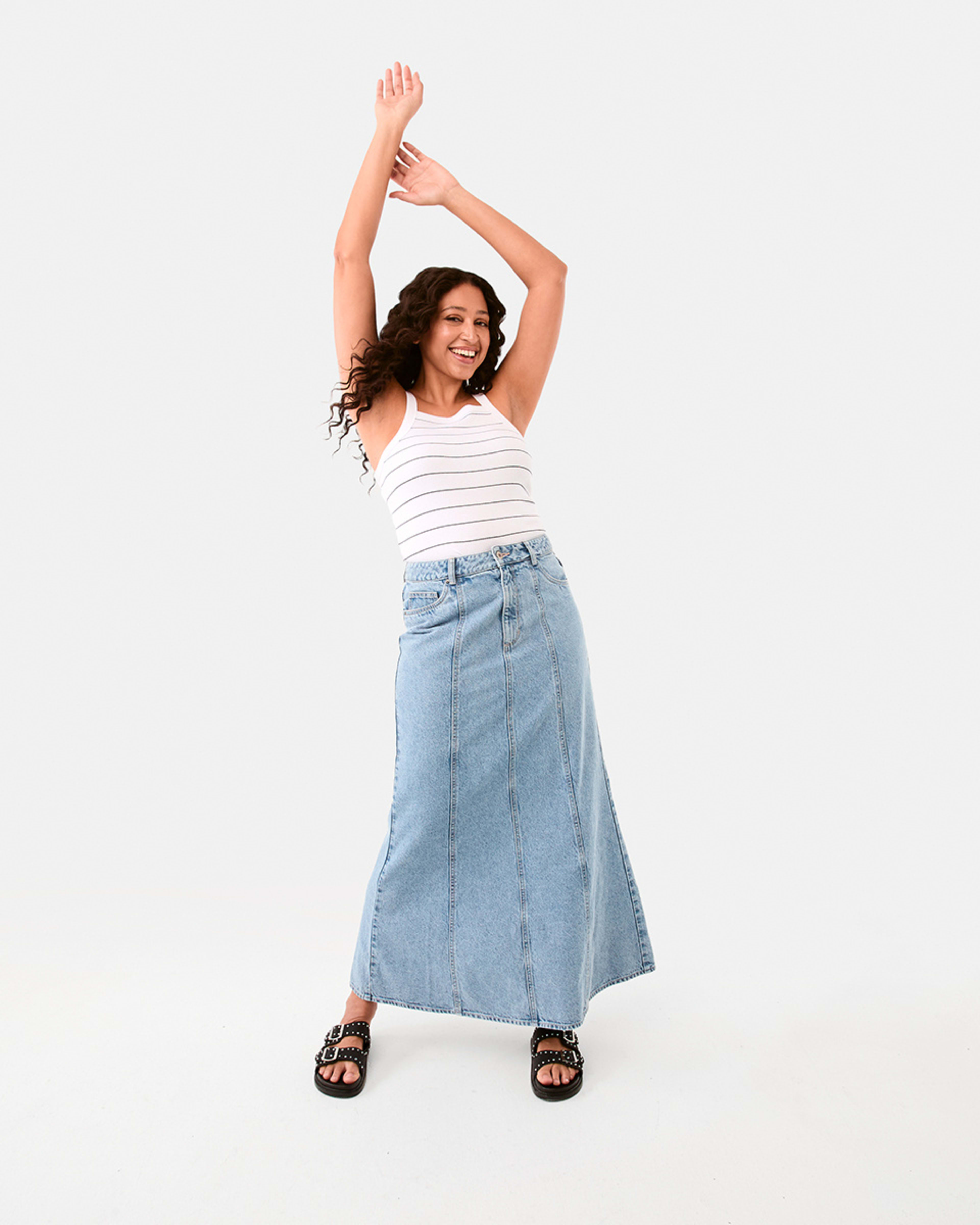 2 Panelled Denim Maxi Skirt Mid Wash, 2 of 7