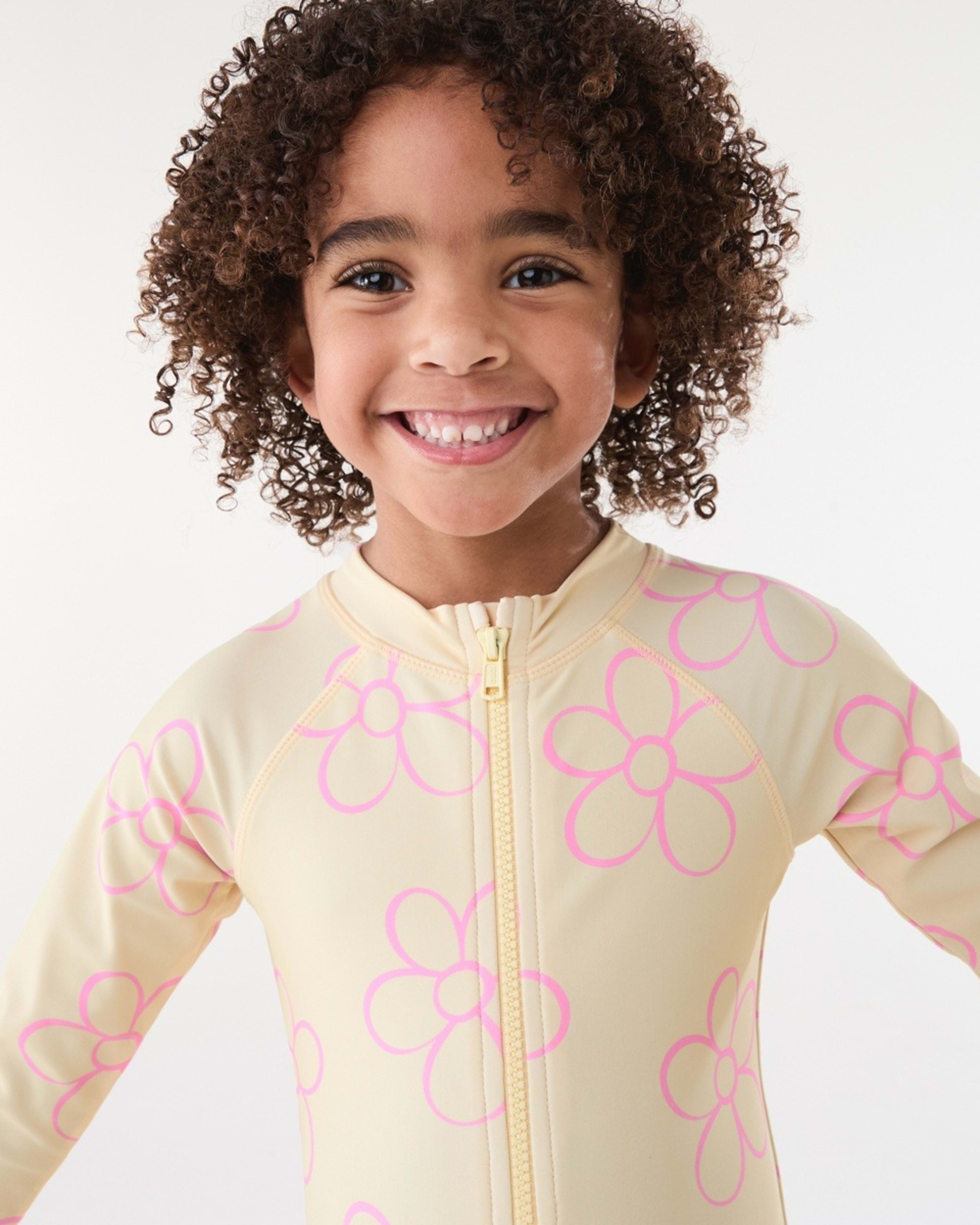 2 Long Sleeve One Piece Swimsuit OUTLINED DAISY BUTTER CREAM, 2 of 7
