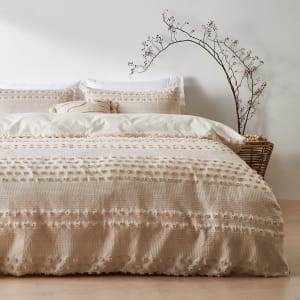 Piper Cotton Quilt Cover Set - King Bed, Beige and Pink