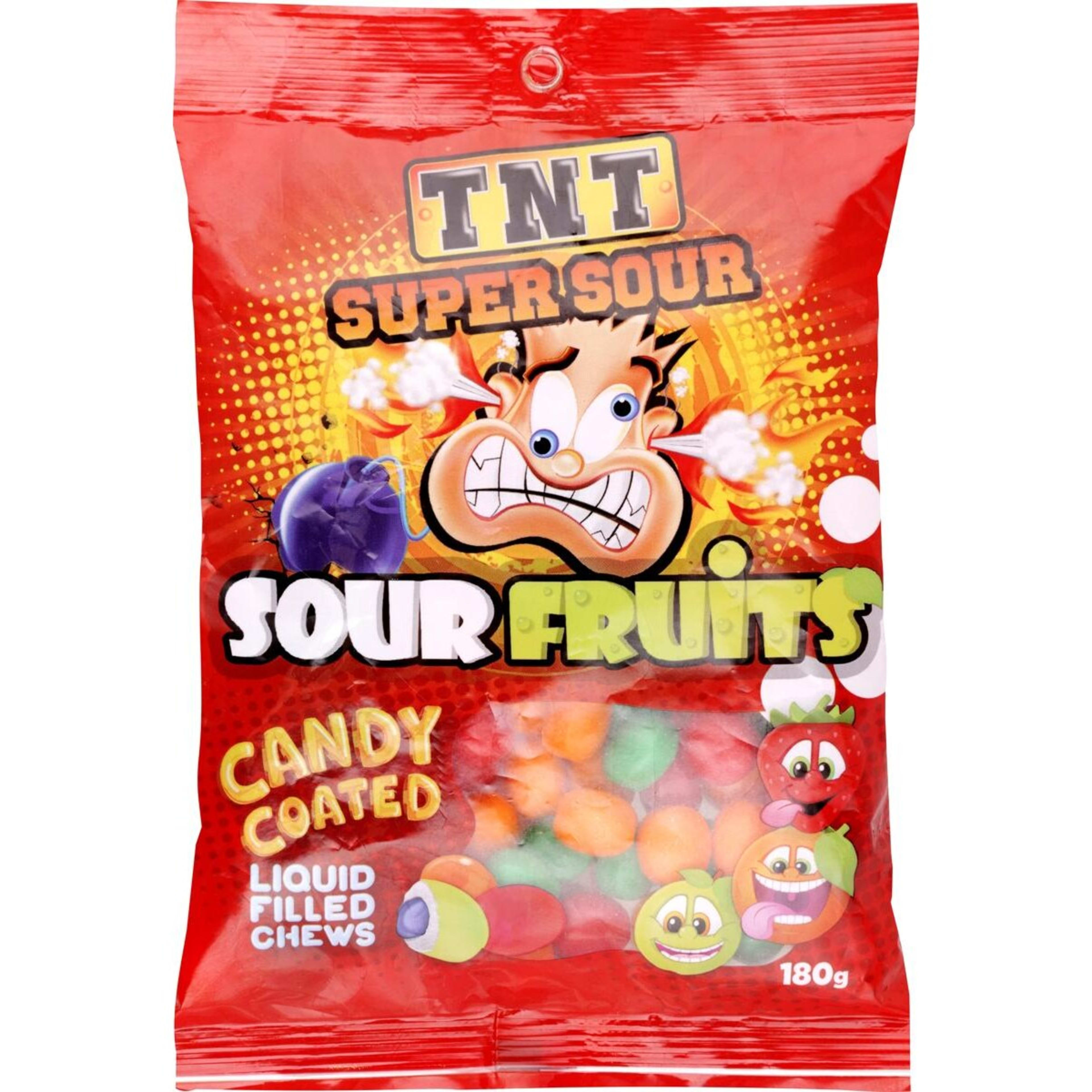 1 TNT Super Sour Fruits Candy Coated Liquid Filled Chews 180g, 1 of 2