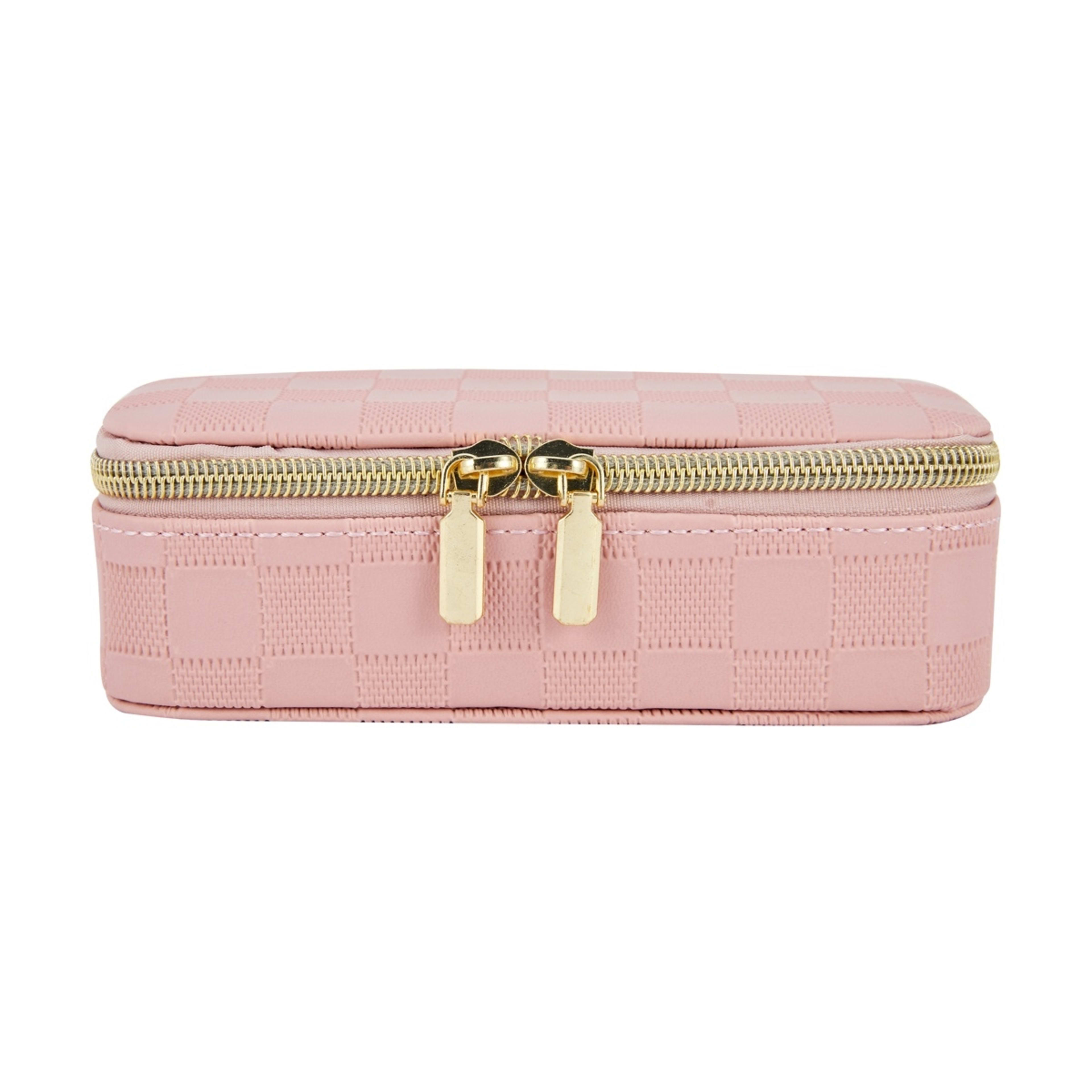 1 Pink Check Small Zip Jewellery Case, 1 of 7