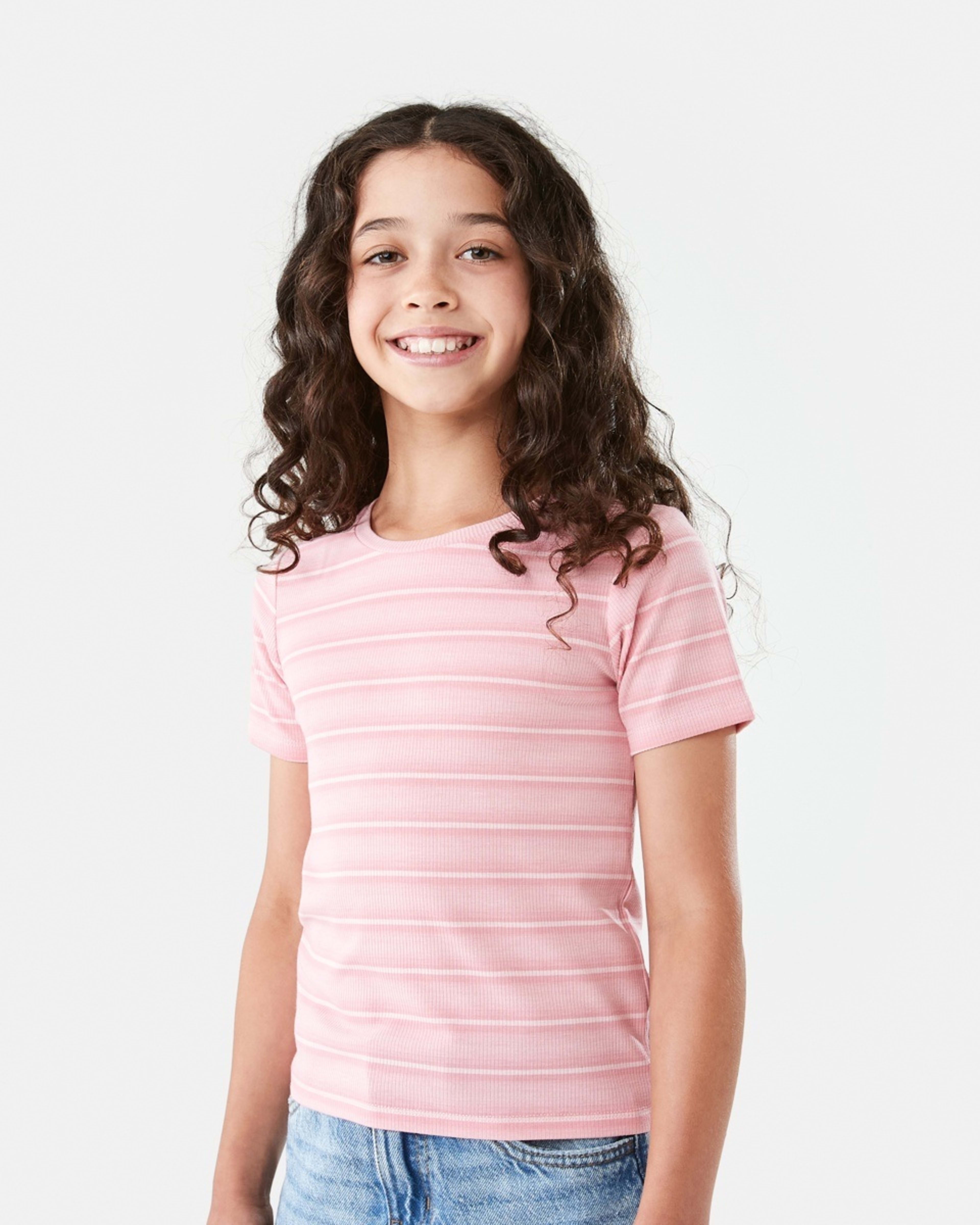 1 Short Sleeve Rib Top Pnk Stripe, 1 of 9