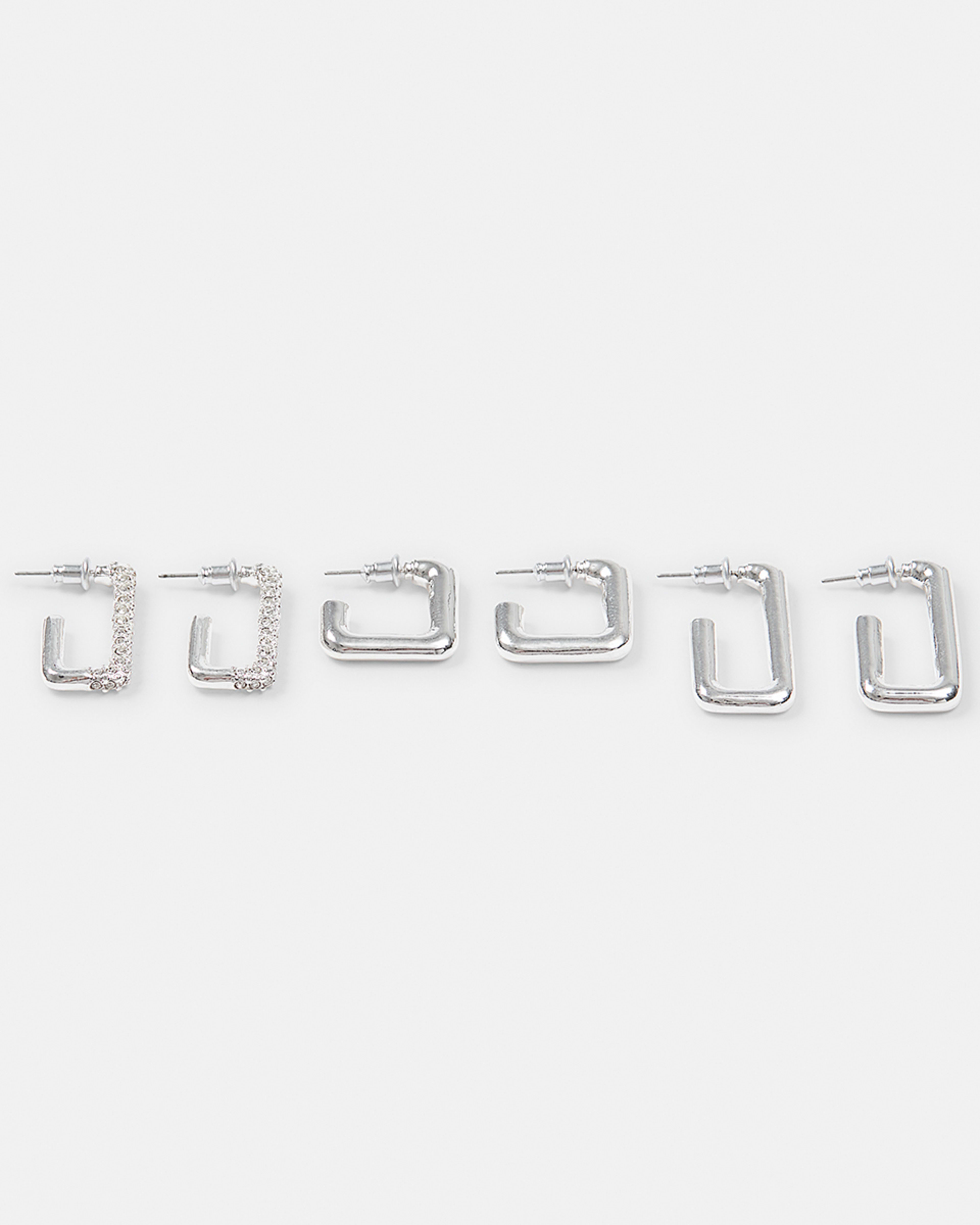 1 3 Pack Square Hoop Earrings - Silver Tone Silver