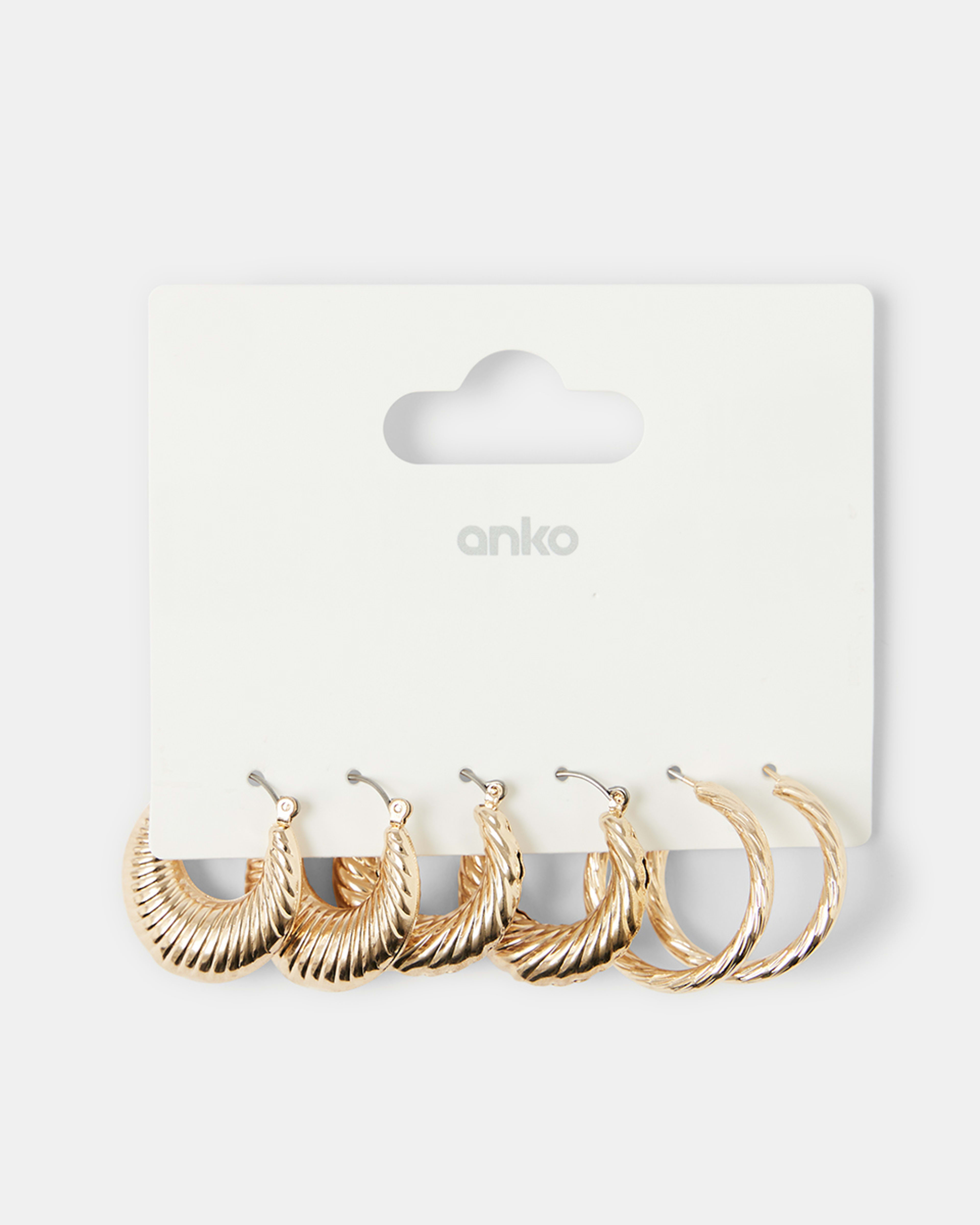 5 3 Pack Textured Hoop Earrings Gold, 5 of 7