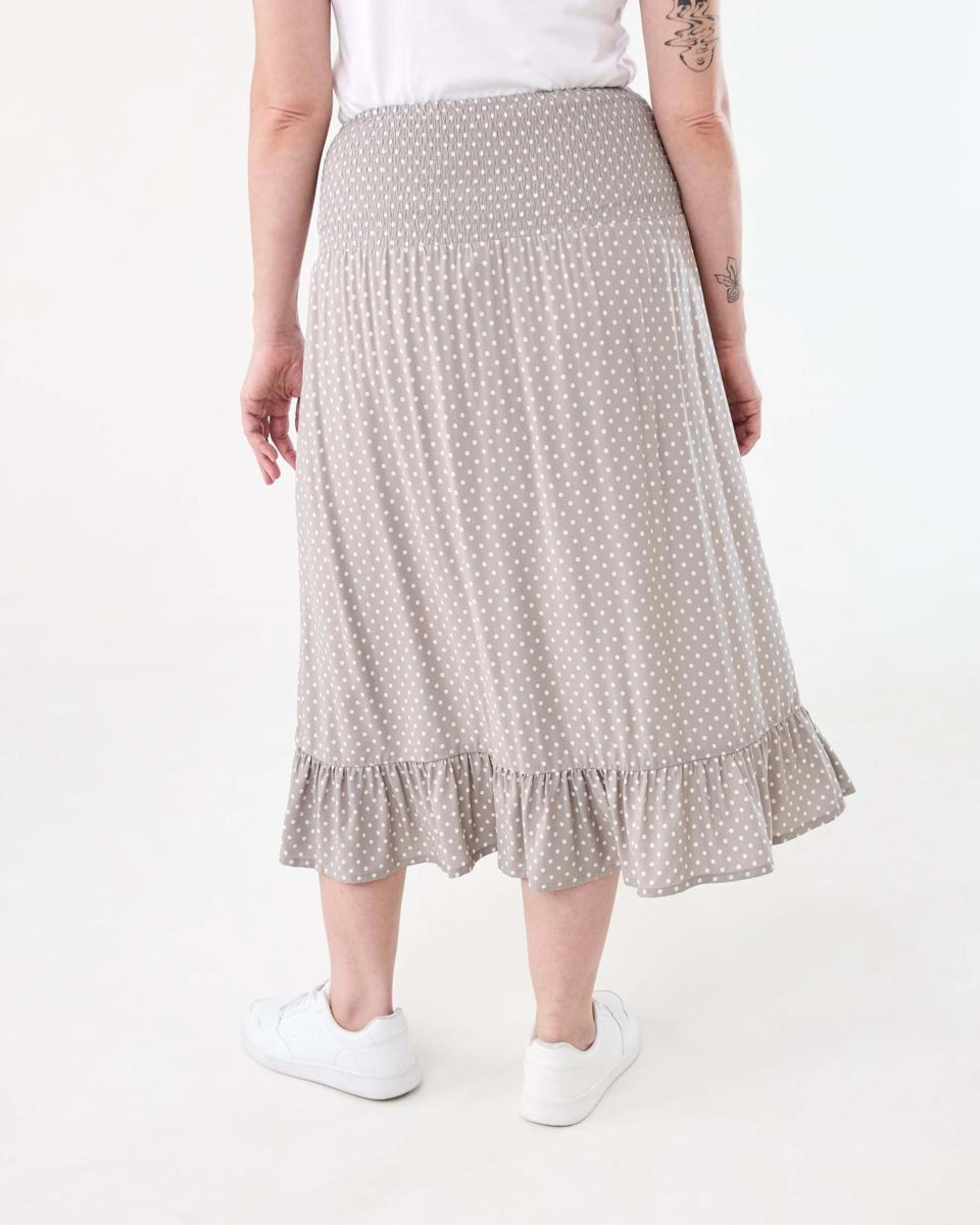 3 Maternity Shirred Waist Skirt FADED TAUPE SPOT, 3 of 5