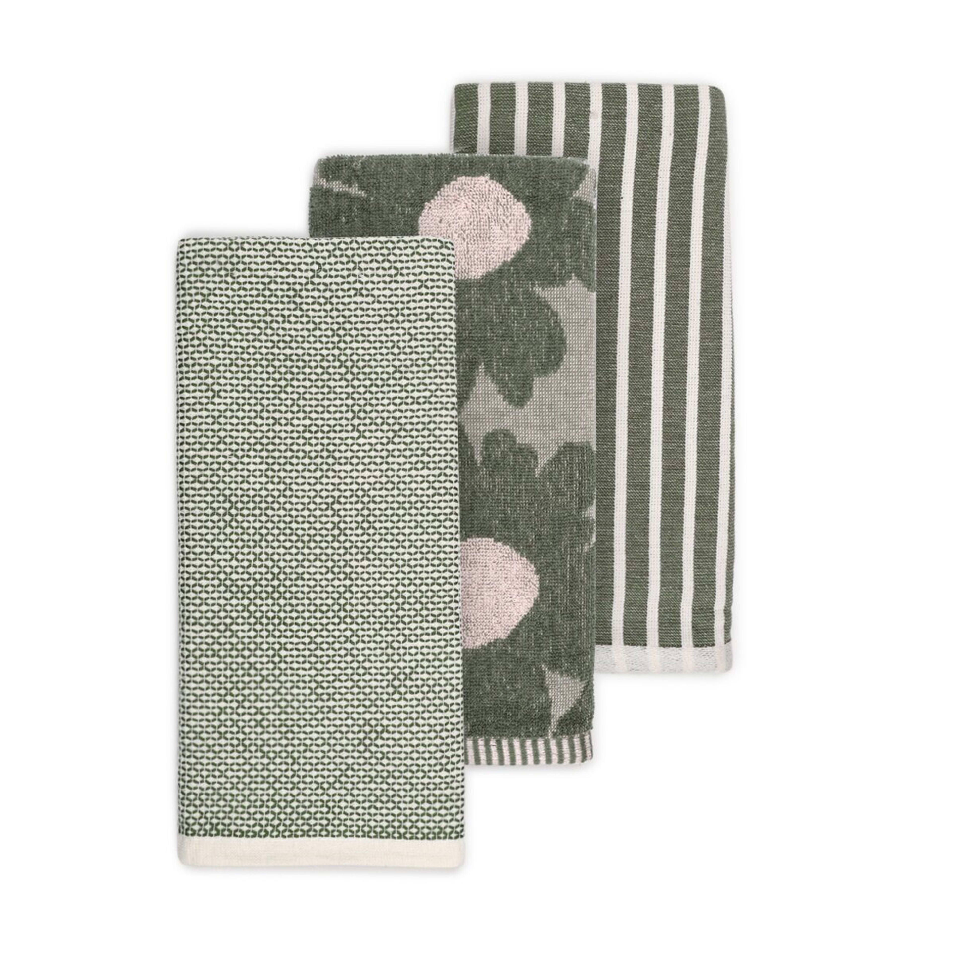 1 3 Pack Floral Green Tea Towels