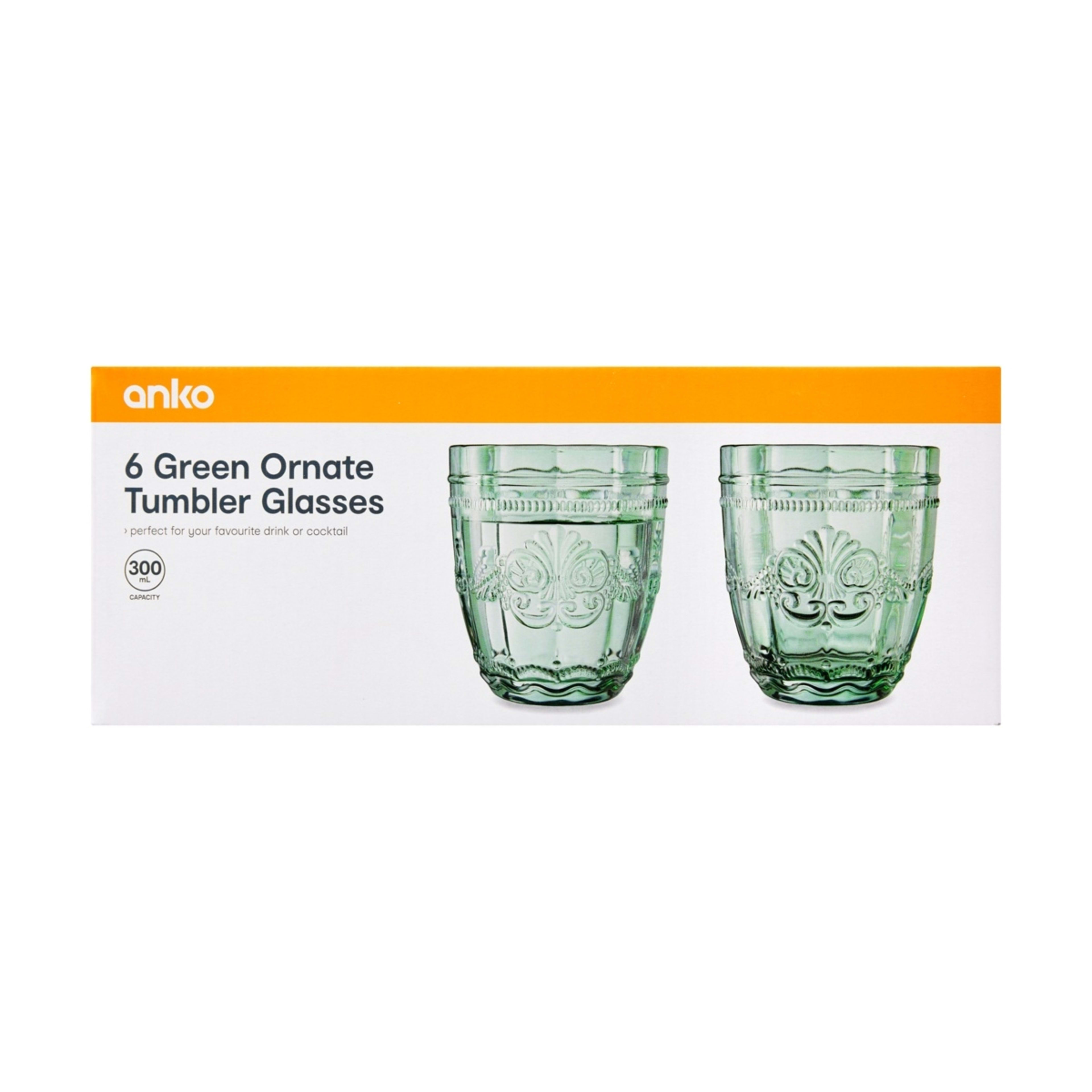 4 6 Green Ornate Tumbler Glasses, 4 of 5