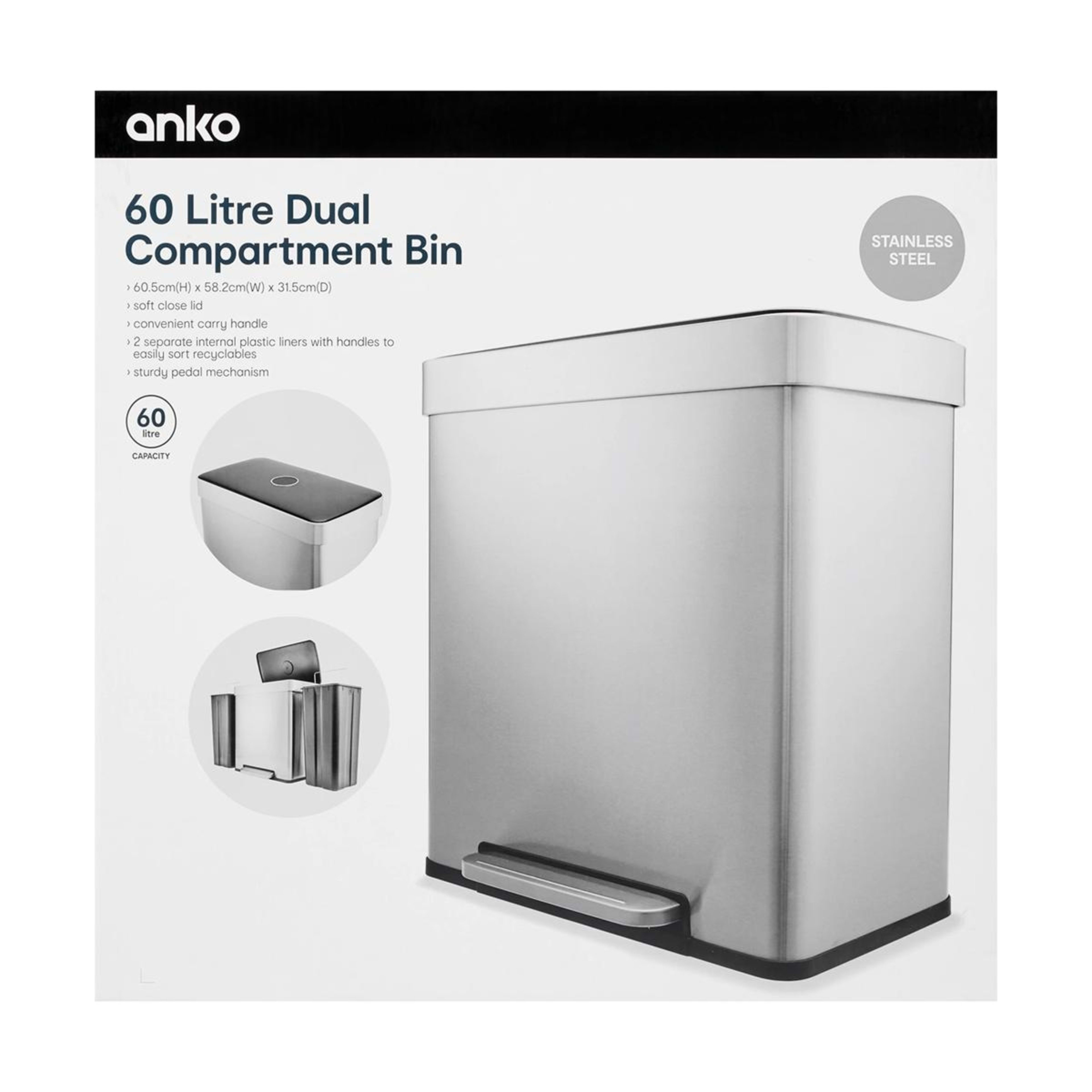 10 60L Stainless Steel Dual Compartment Bin, 10 of 10