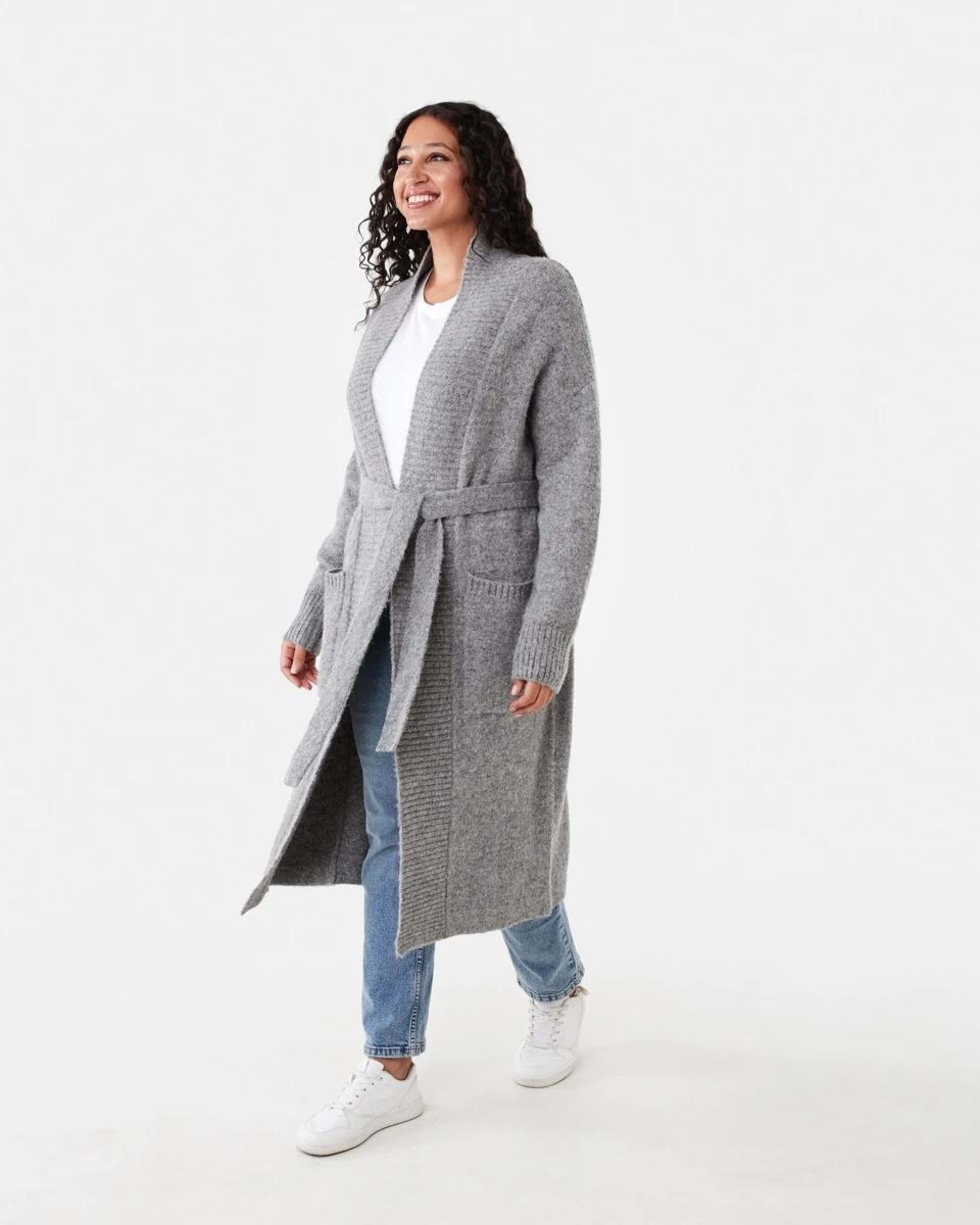 2 Longline Fluffy Cardigan Grey Marle, 2 of 7
